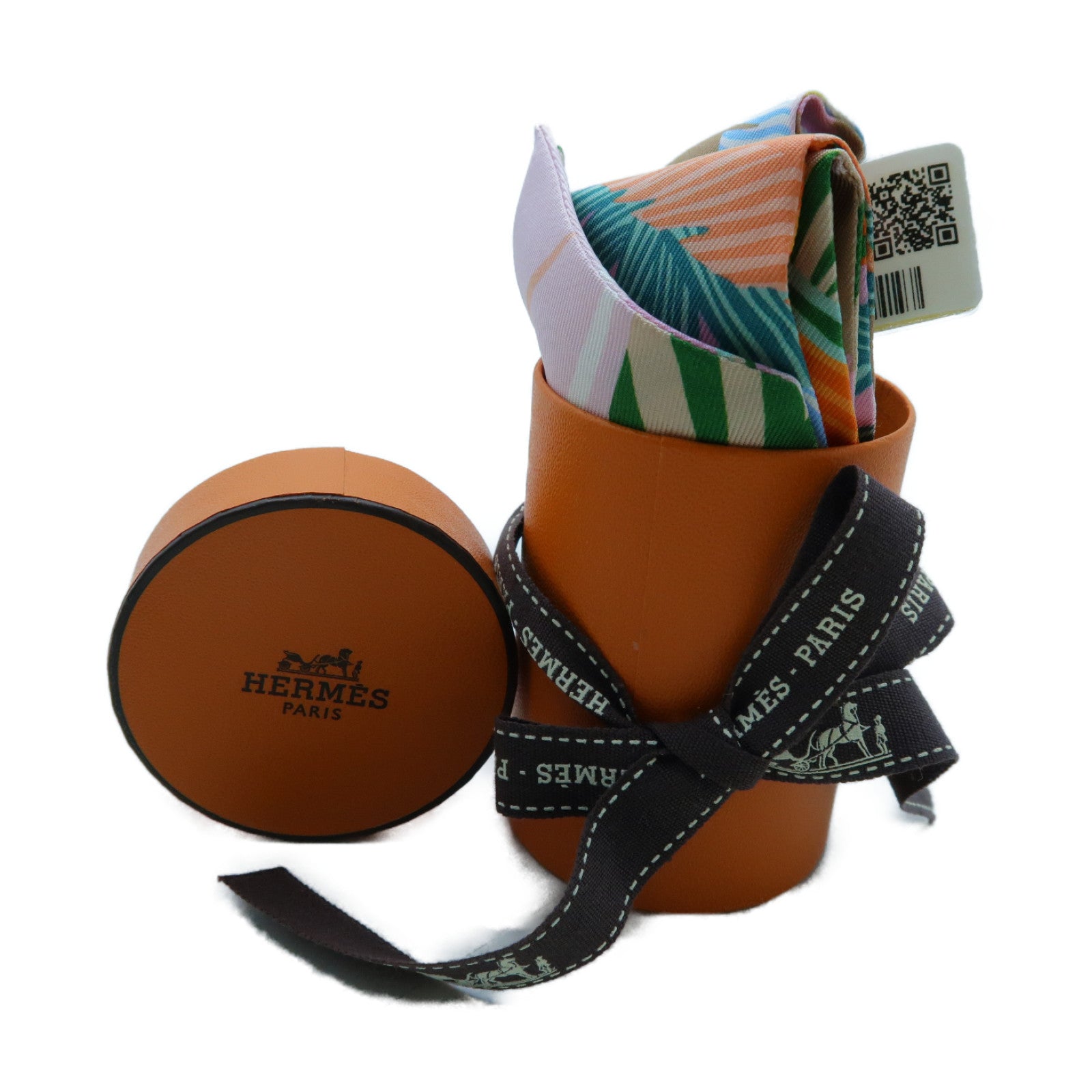 HERMES 絲質Twilly絲巾橙色/粉紅色/綠色