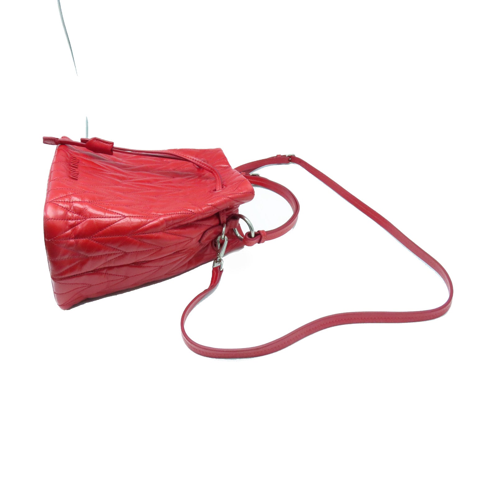 Miu Miu 牛皮皮革Bucket Bag Shoulder Bag银扣肩背袋红色