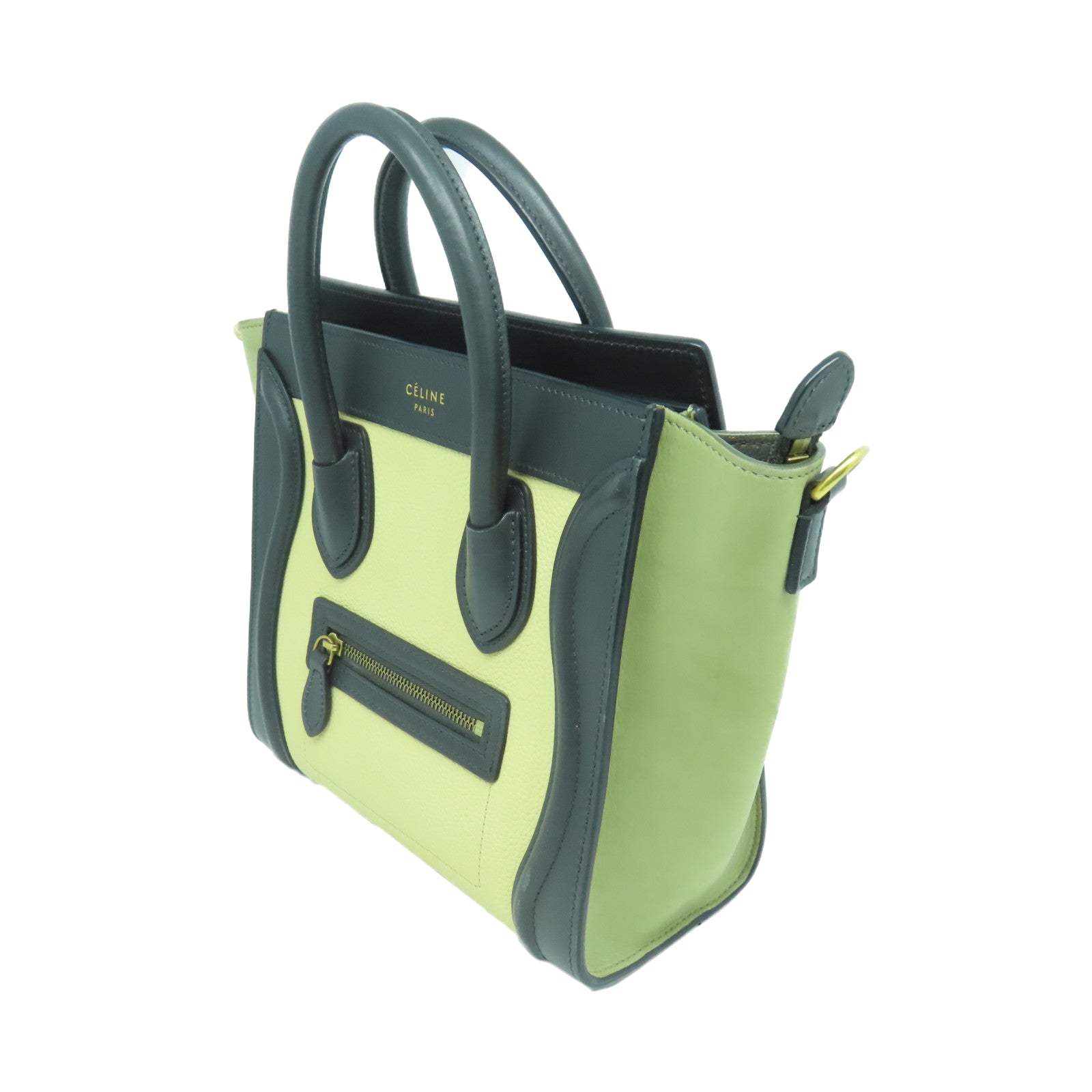 CELINE 牛皮皮革Nano Luggage金扣手挽肩背兩用袋黃色/黑色/綠色