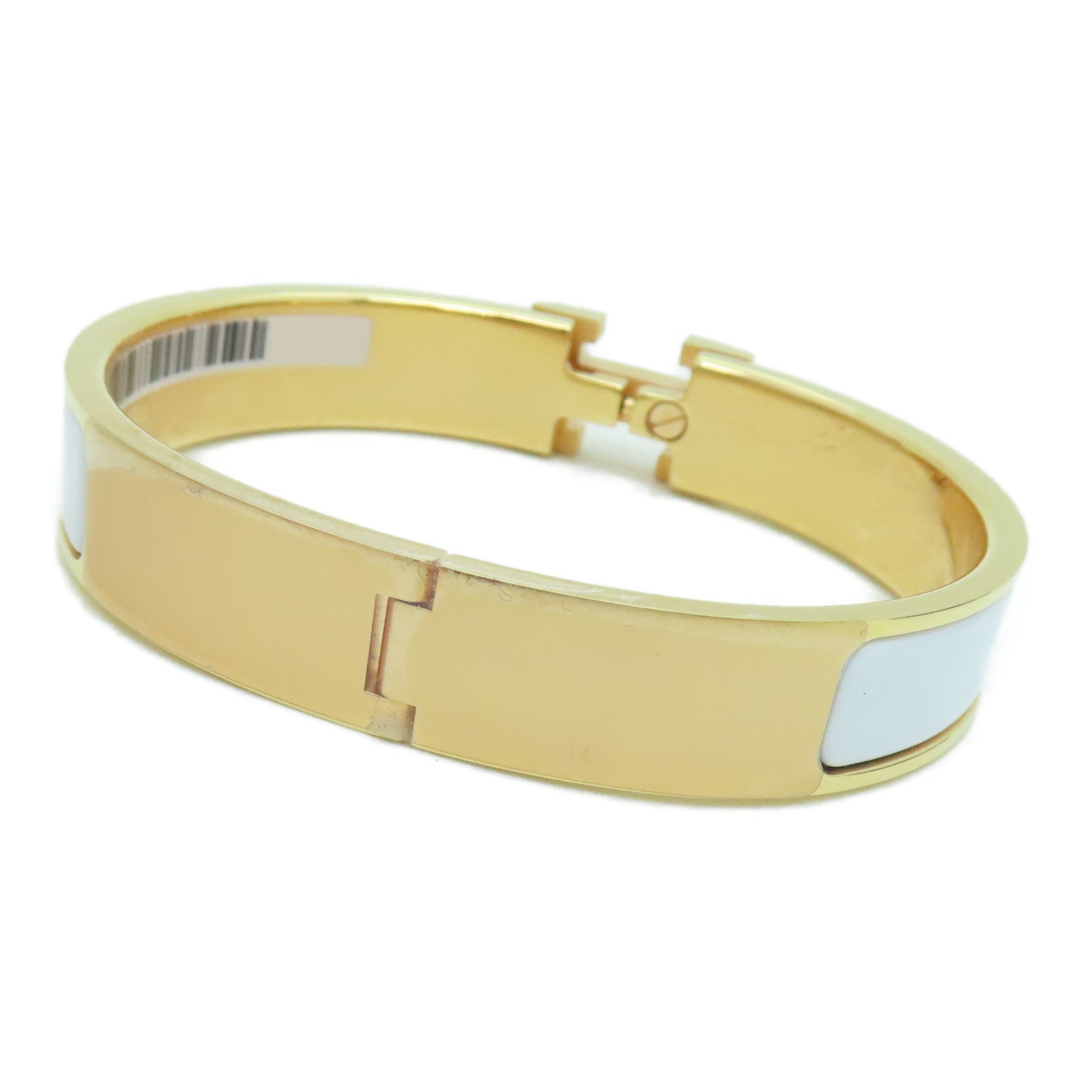 HERMES 金属/珐琅H Bangle金扣白色