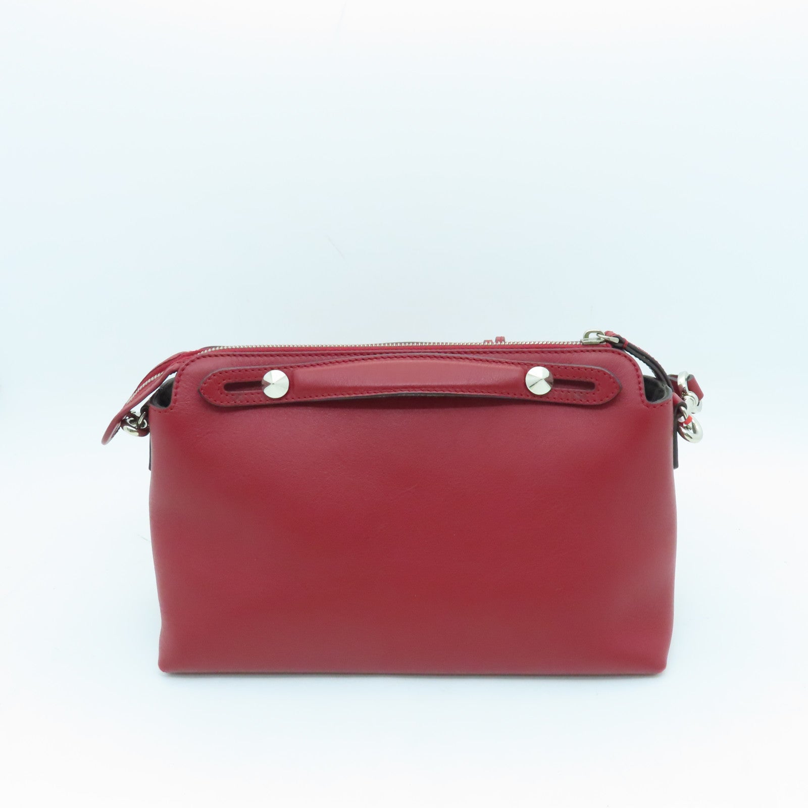 FENDI Cowhide Leather By The Way Silver Buckle Handle Shoulder Bag Red