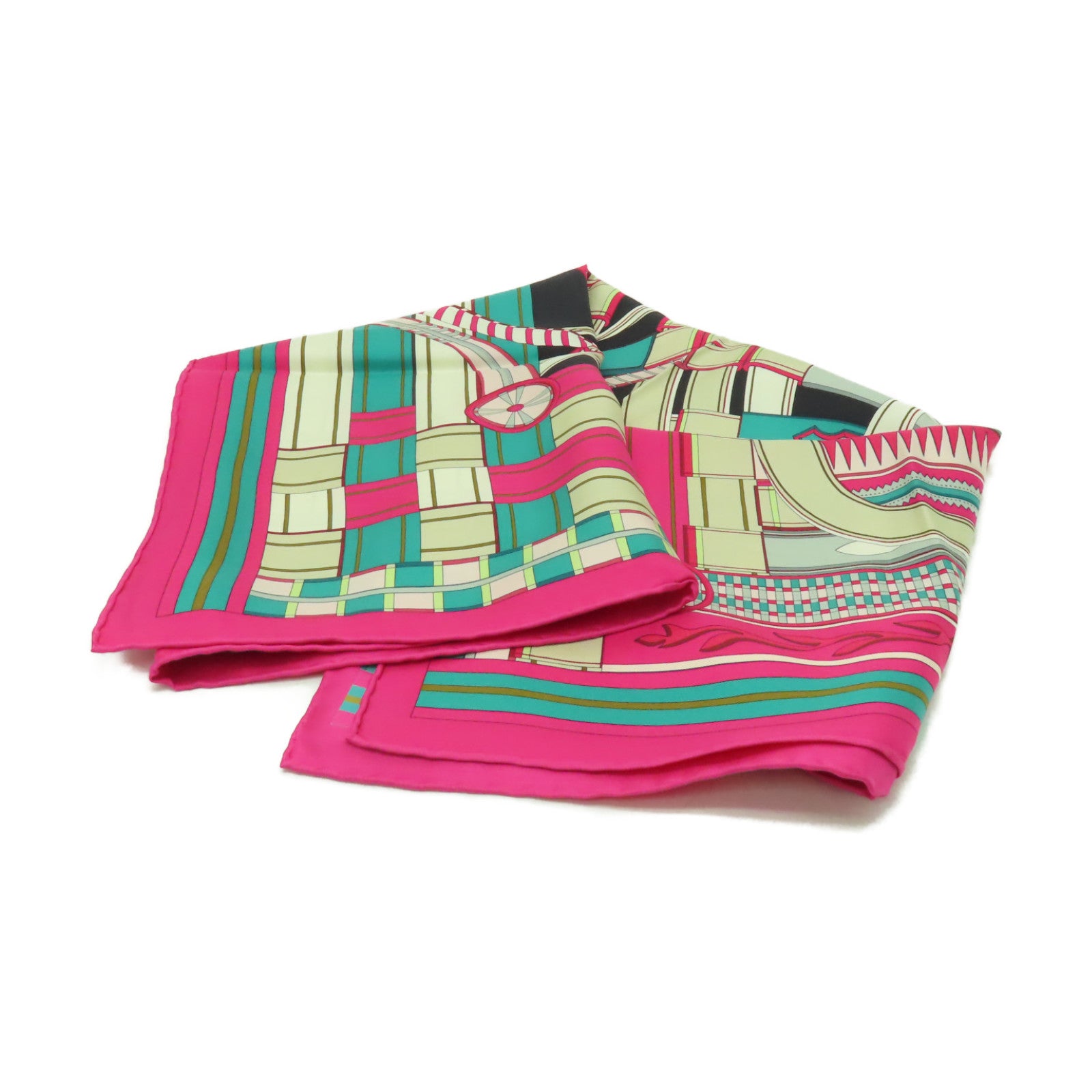 HERMES 【激減優惠】絲質Scarf圍巾粉紅色/綠色