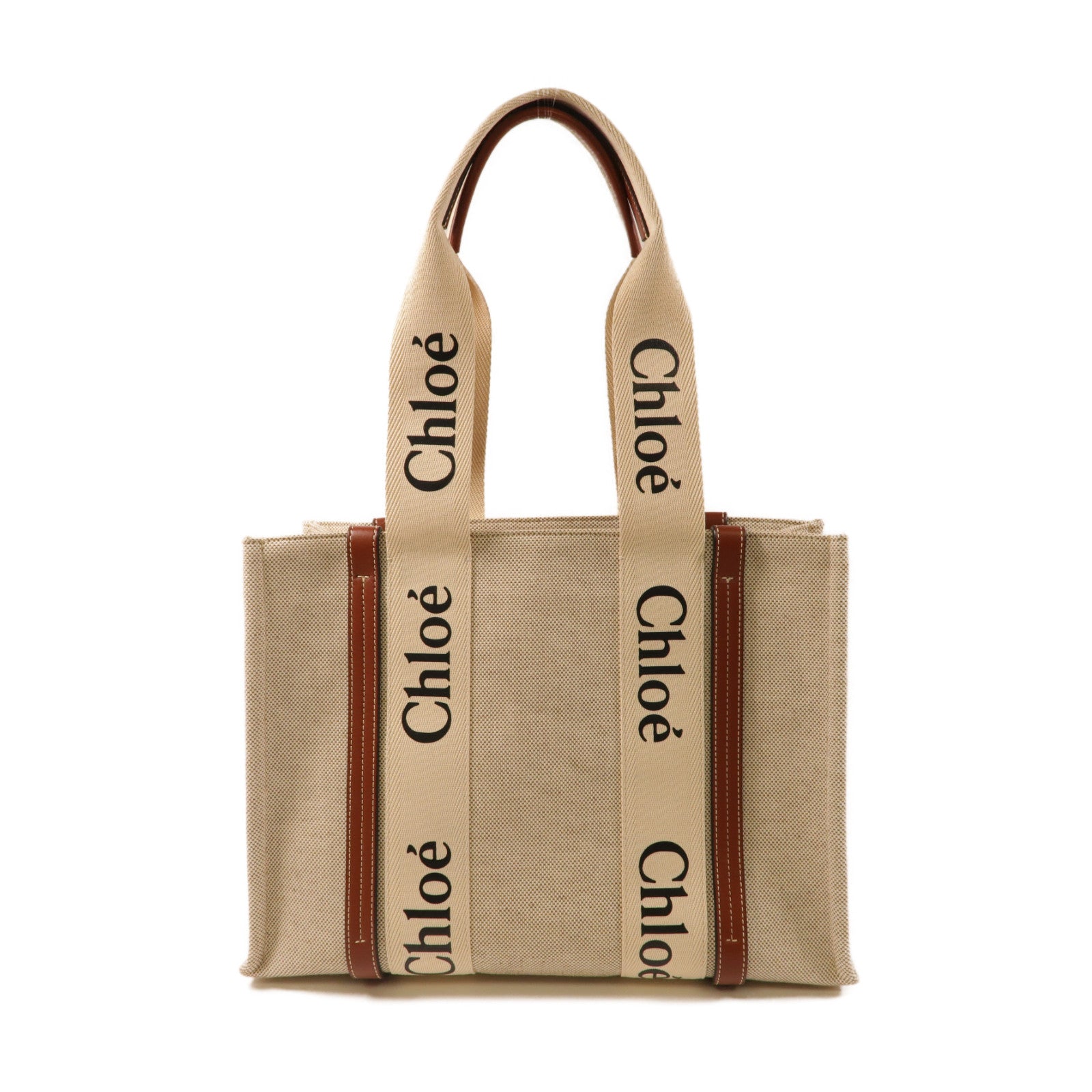 Chloe 帆布/牛皮皮革Medium Woody Tote Bag手挽袋米色/啡色