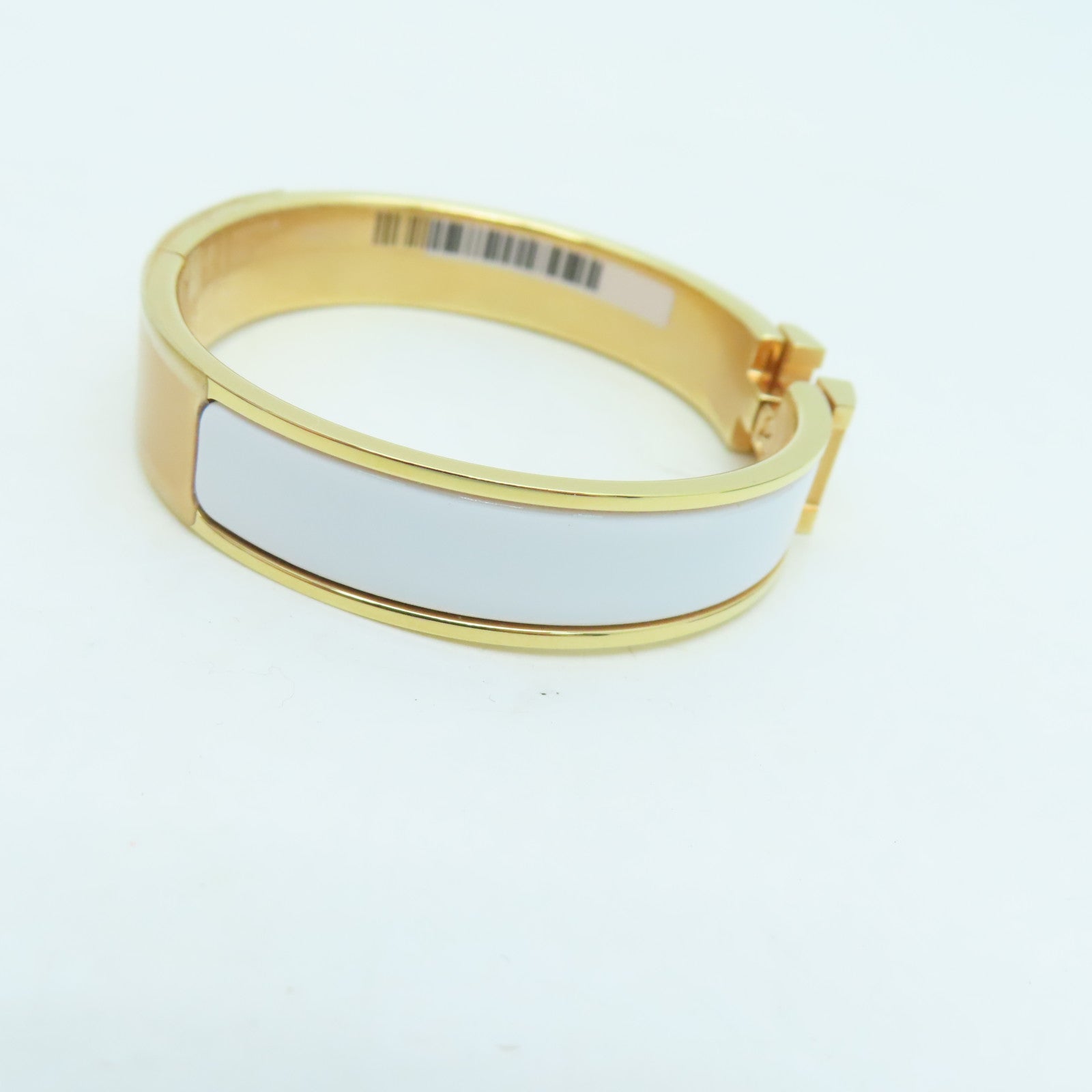 HERMES 金属/珐琅H Bangle金扣白色