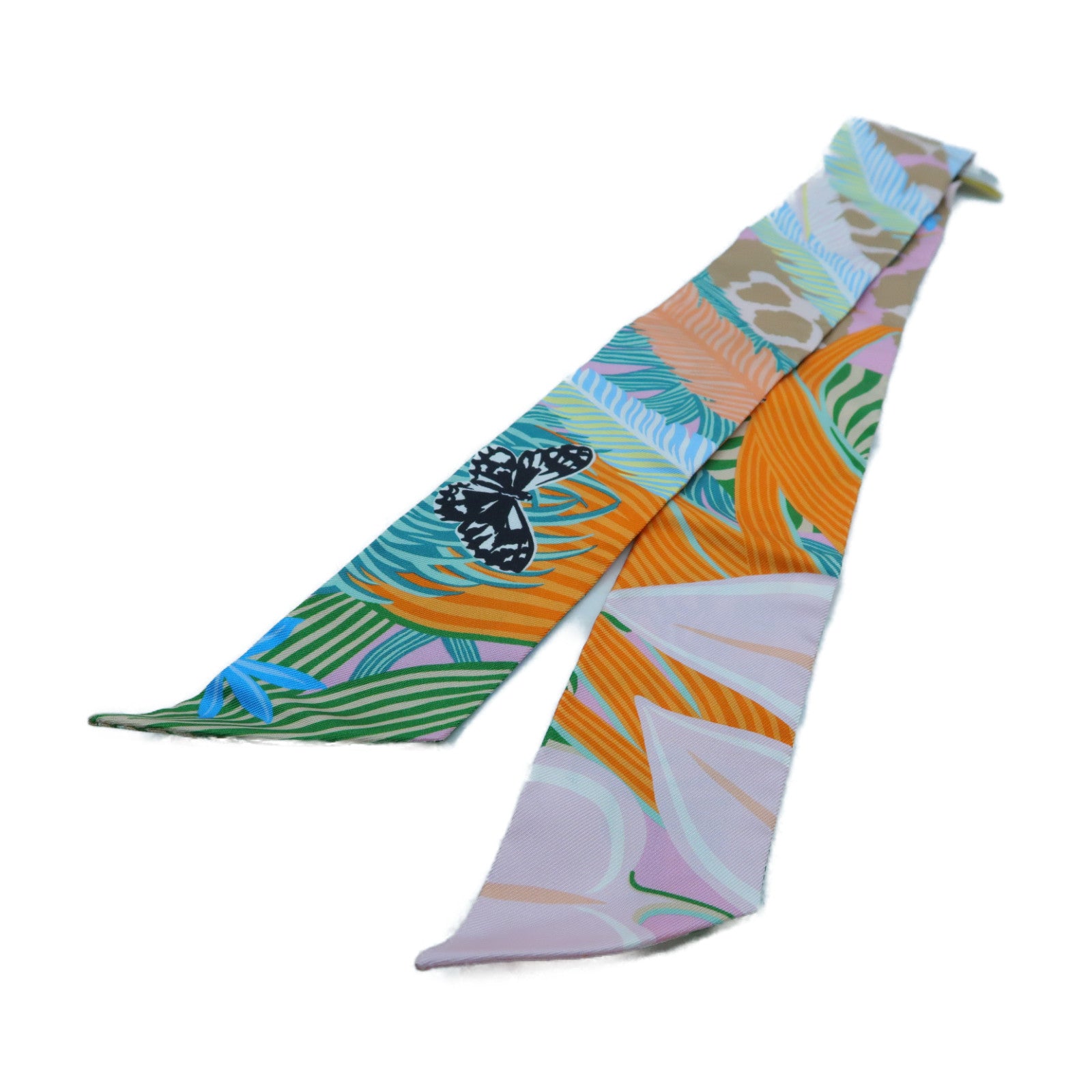 HERMES 絲質Twilly絲巾橙色/粉紅色/綠色