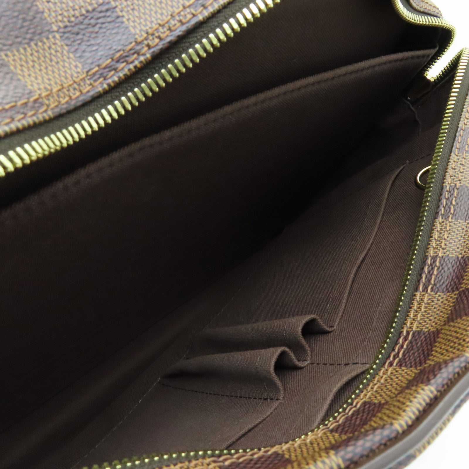 LOUIS VUITTON Damier Ebene Shelton MM gold buckle shoulder bag brown