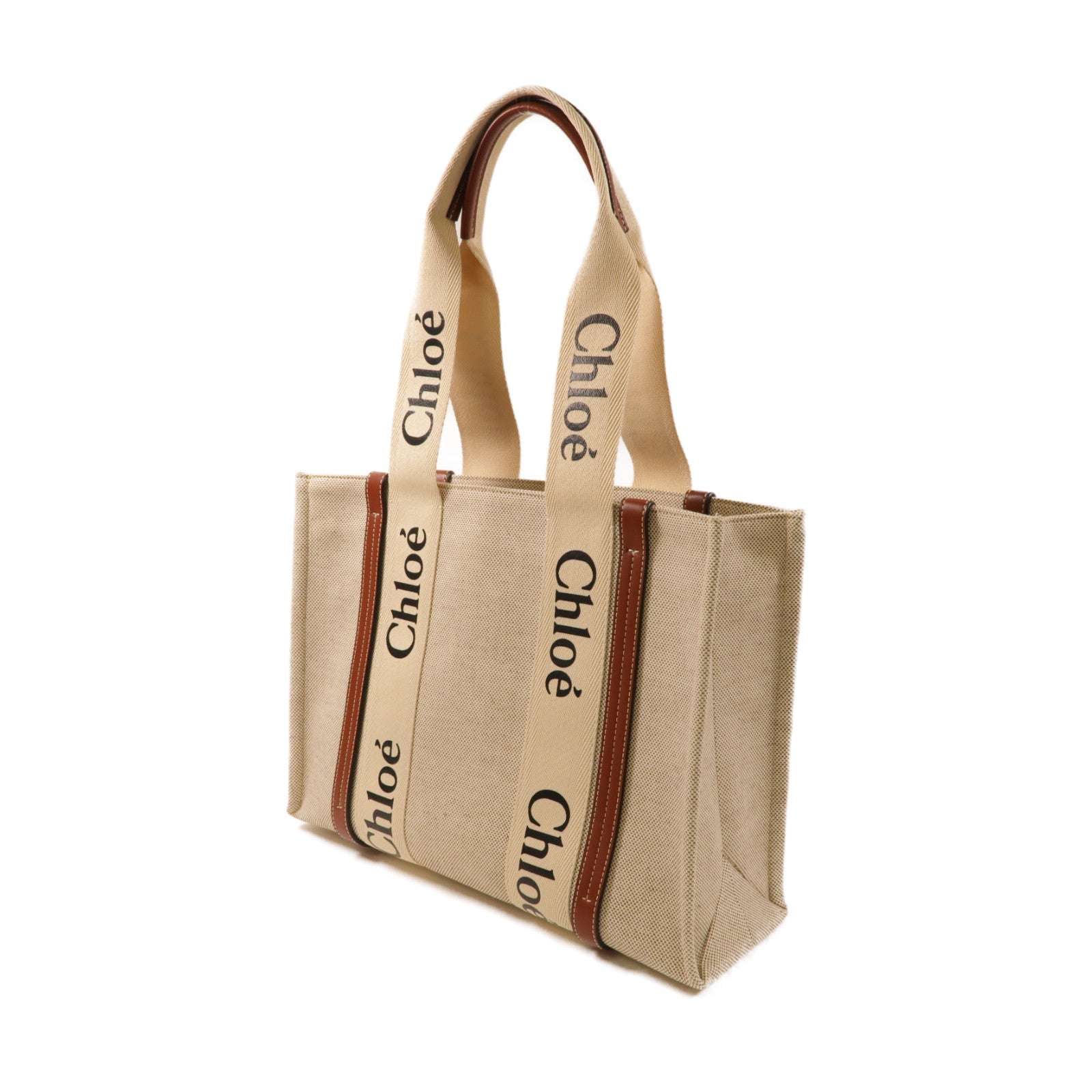 Chloe 帆布/牛皮皮革Medium Woody Tote Bag手挽袋米色/啡色