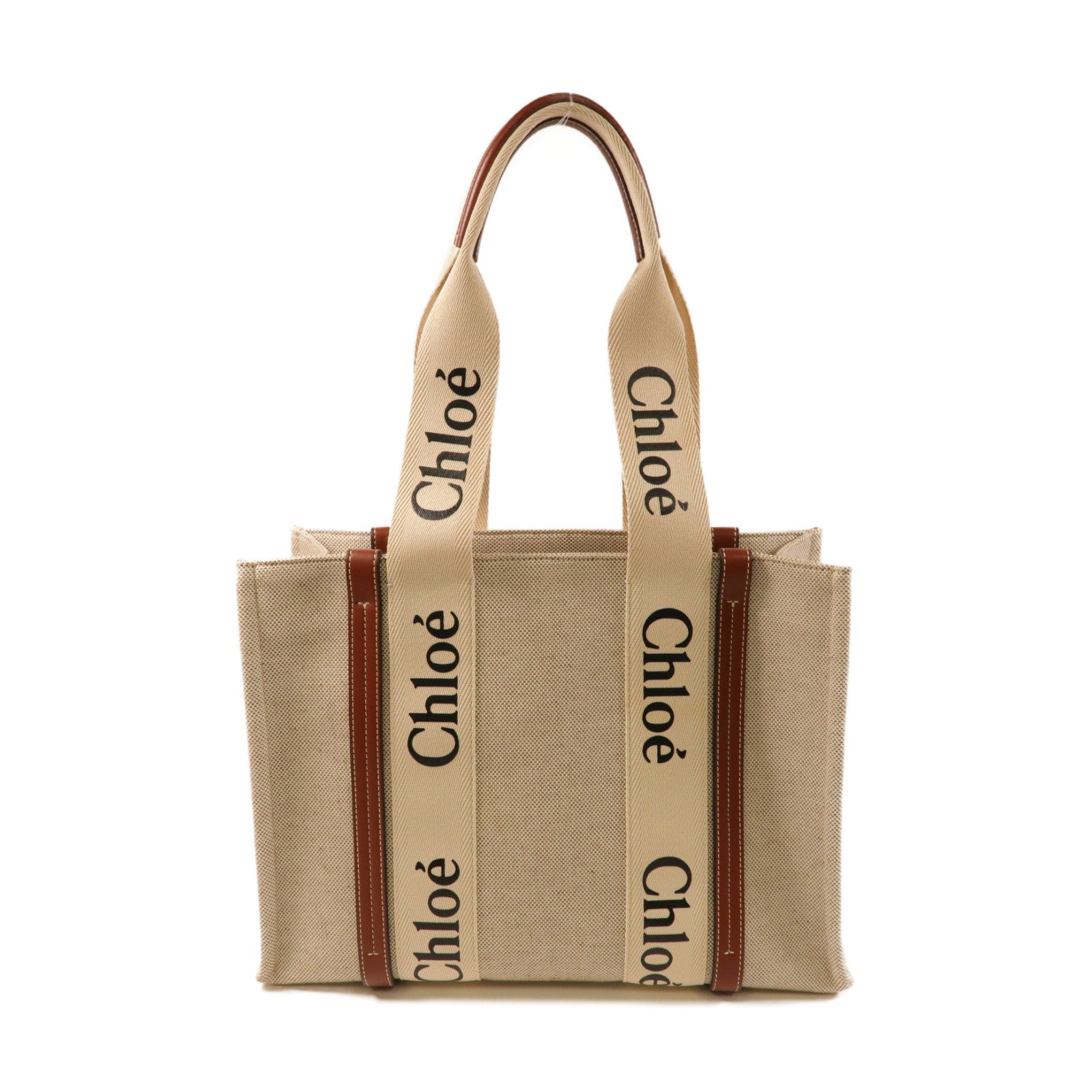 Chloe 帆布/牛皮皮革Medium Woody Tote Bag手挽袋米色/啡色