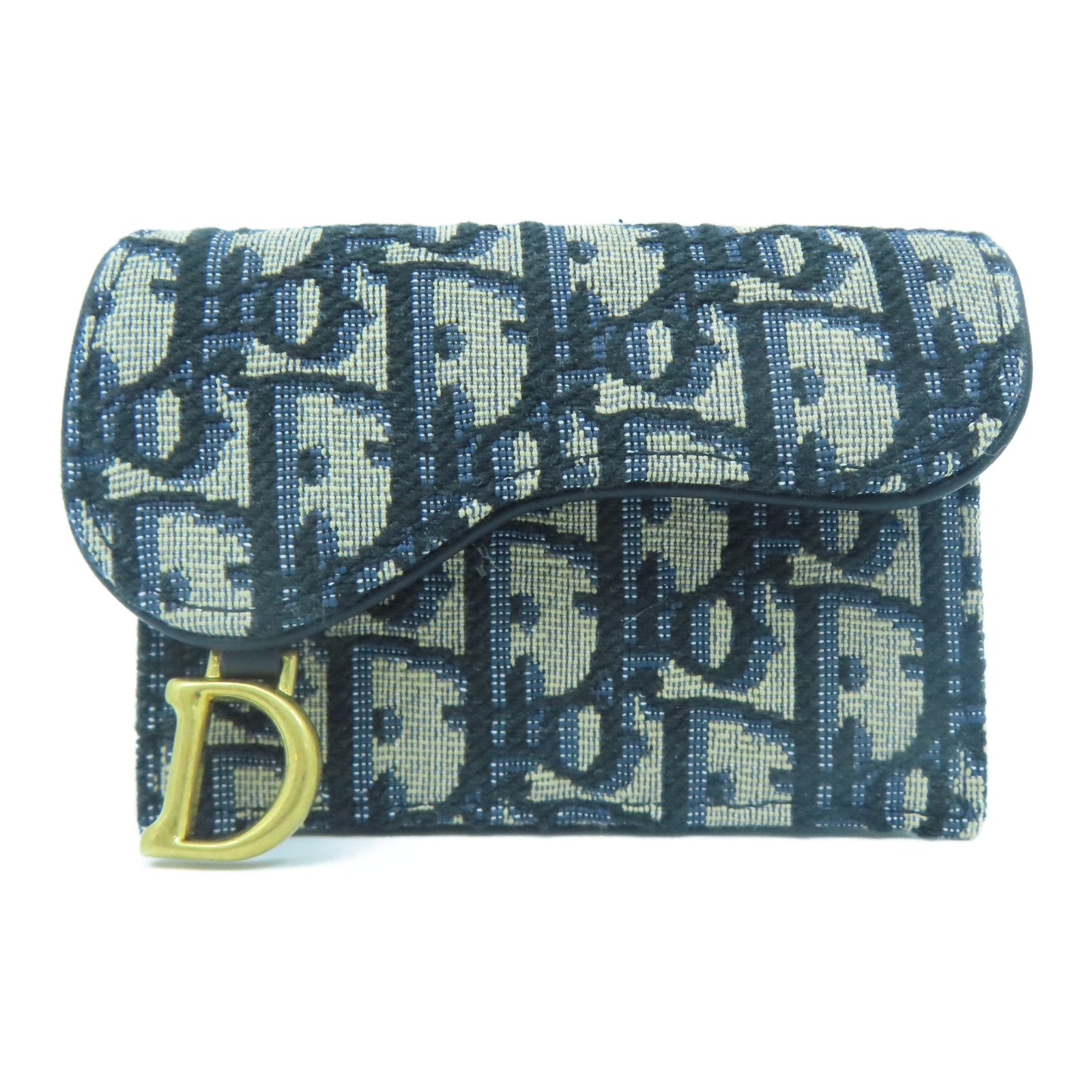 Dior 帆布Card Holder金扣卡片套藍色/米色