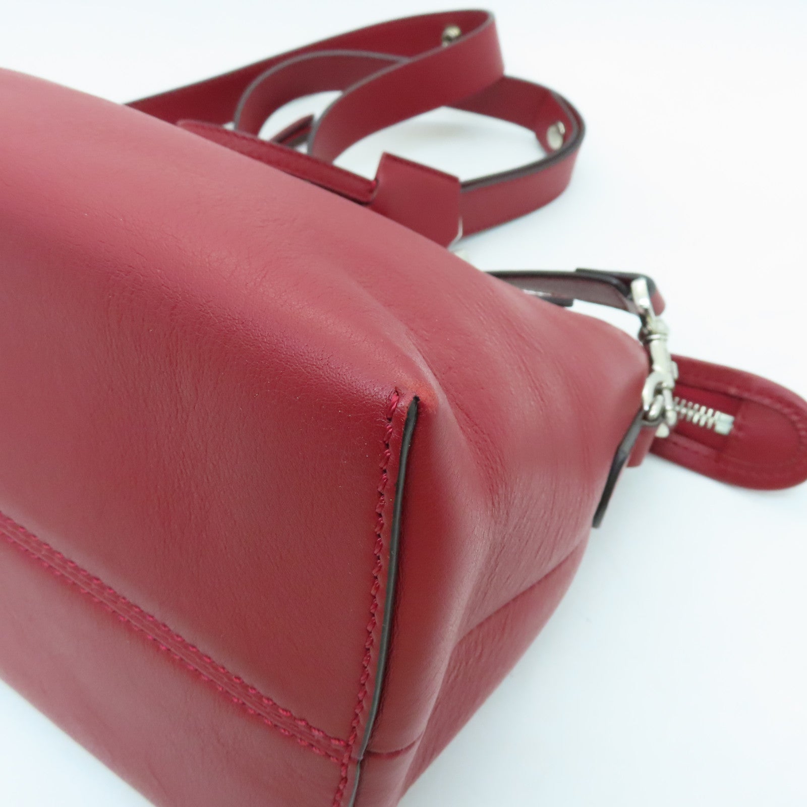 FENDI Cowhide Leather By The Way Silver Buckle Handle Shoulder Bag Red