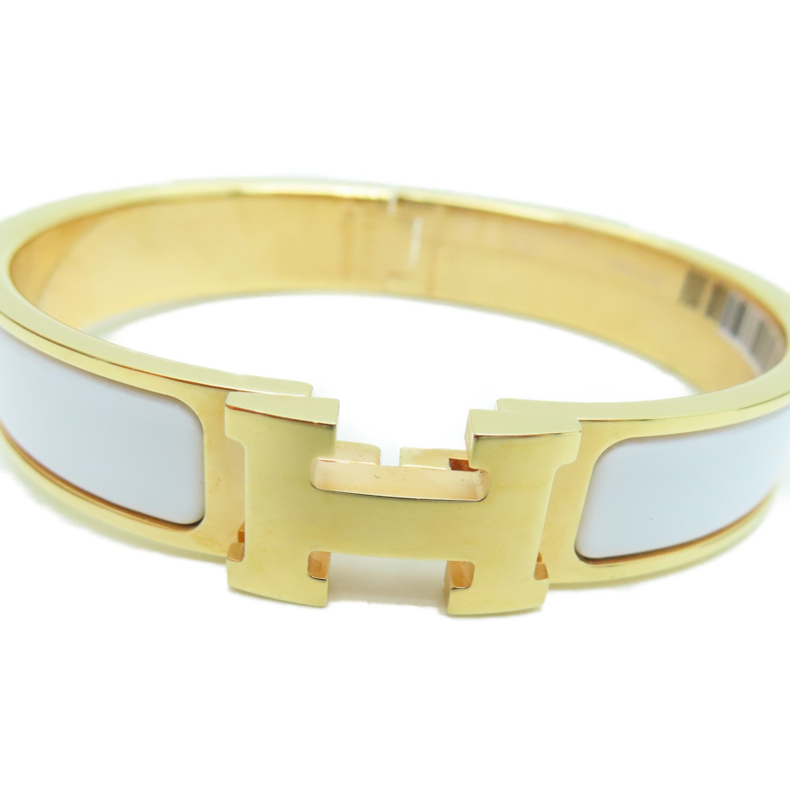 HERMES 金属/珐琅H Bangle金扣白色