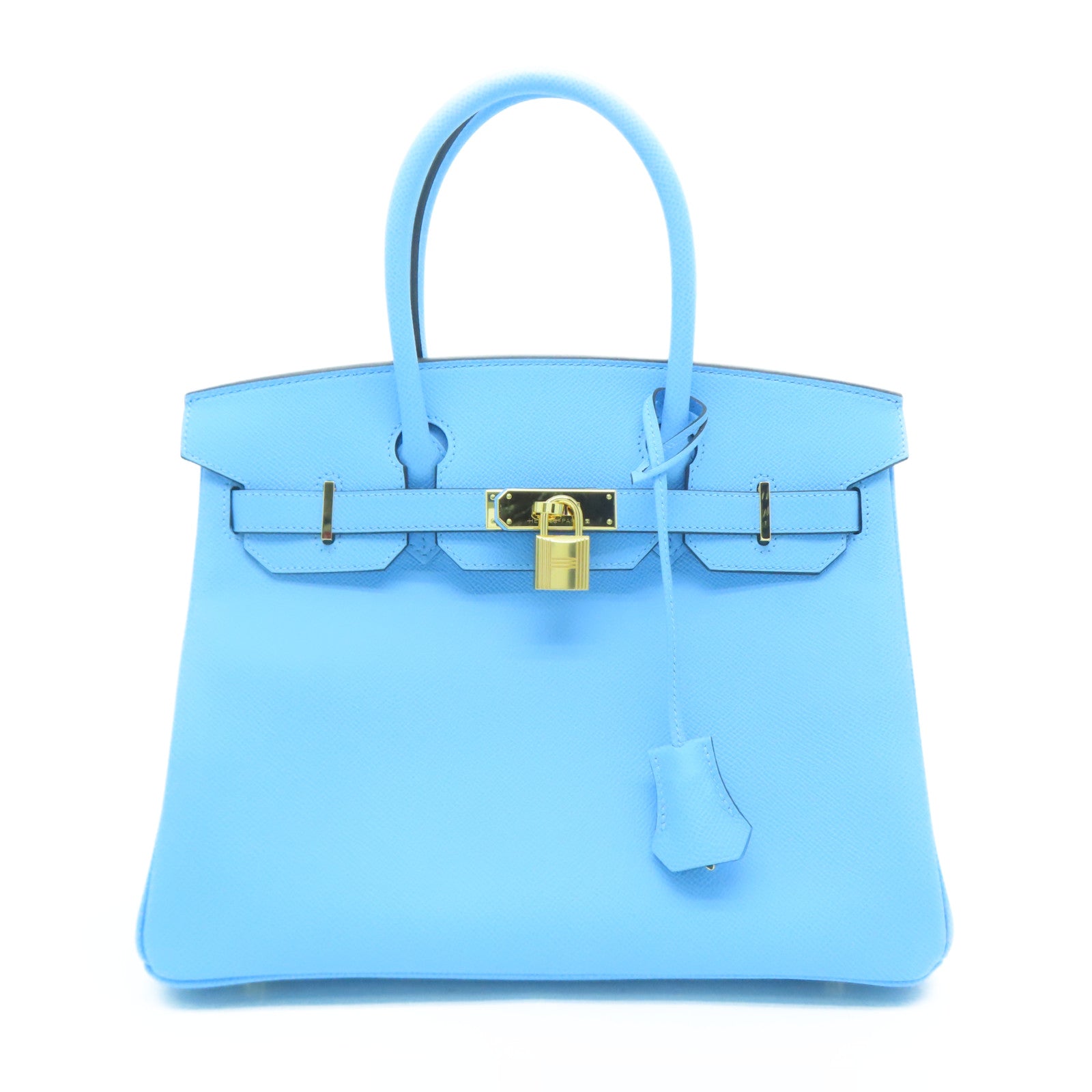 HERMES Veau Epsom皮革Birkin 30金扣手挽袋水蓝色