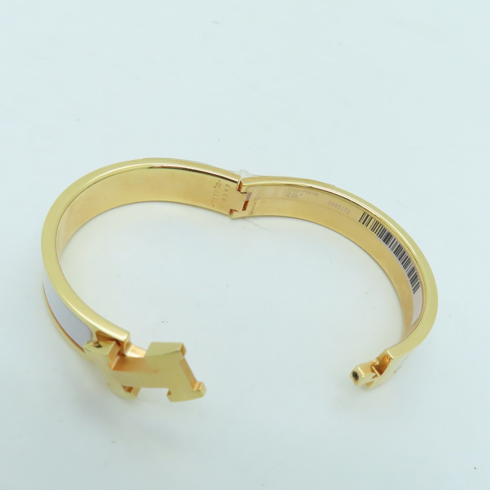 HERMES 金属/珐琅H Bangle金扣白色