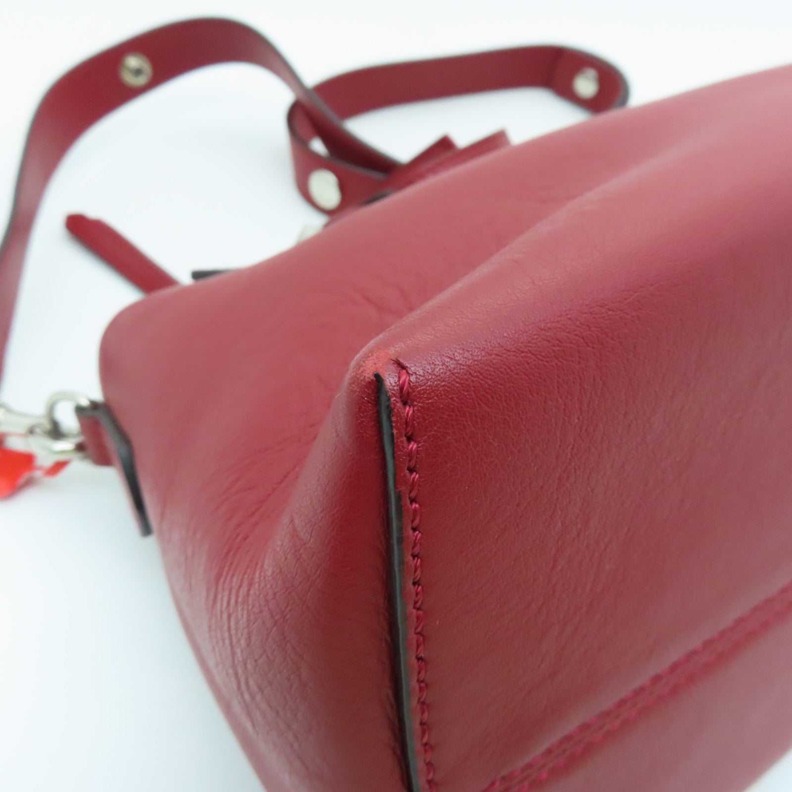 FENDI Cowhide Leather By The Way Silver Buckle Handle Shoulder Bag Red