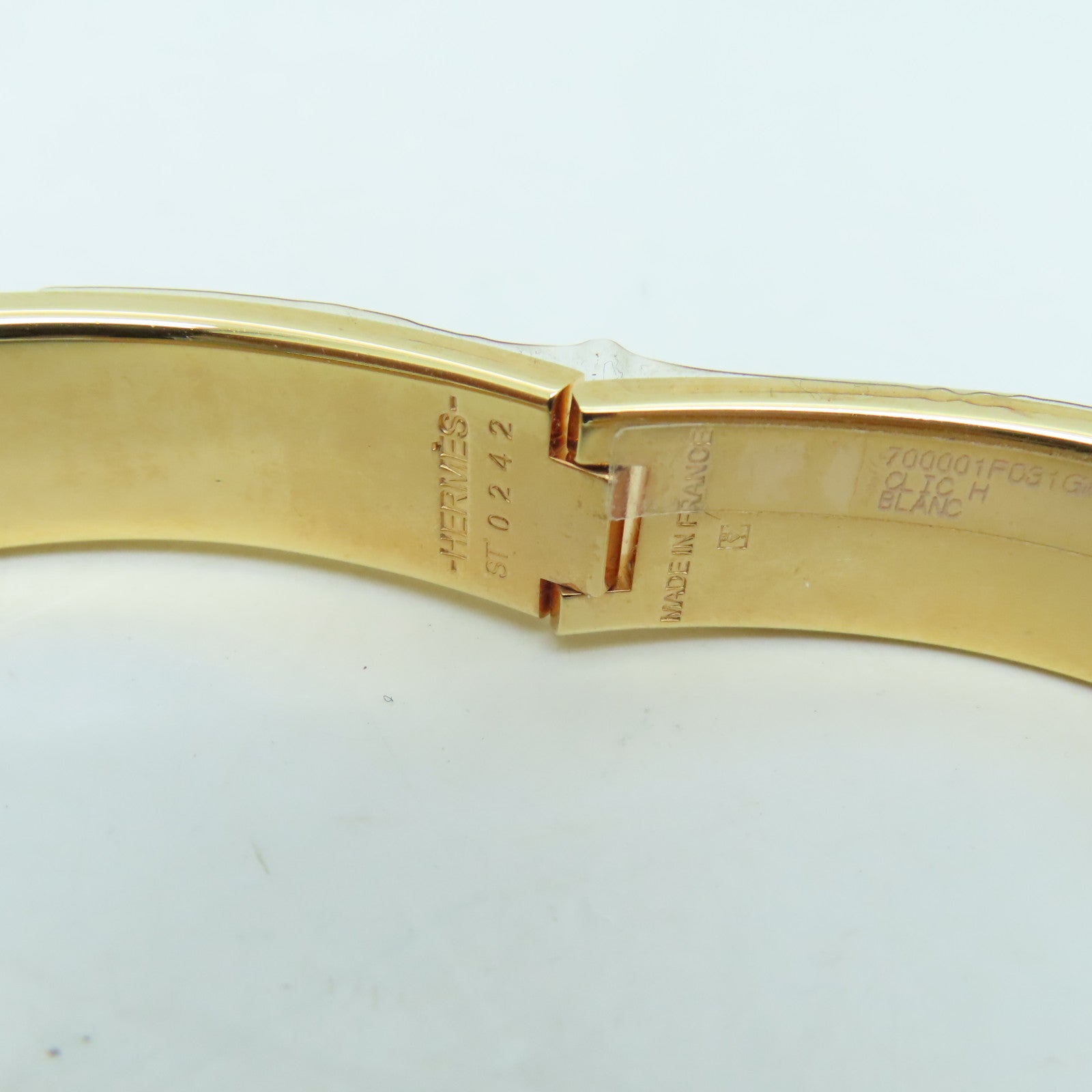 HERMES 金属/珐琅H Bangle金扣白色
