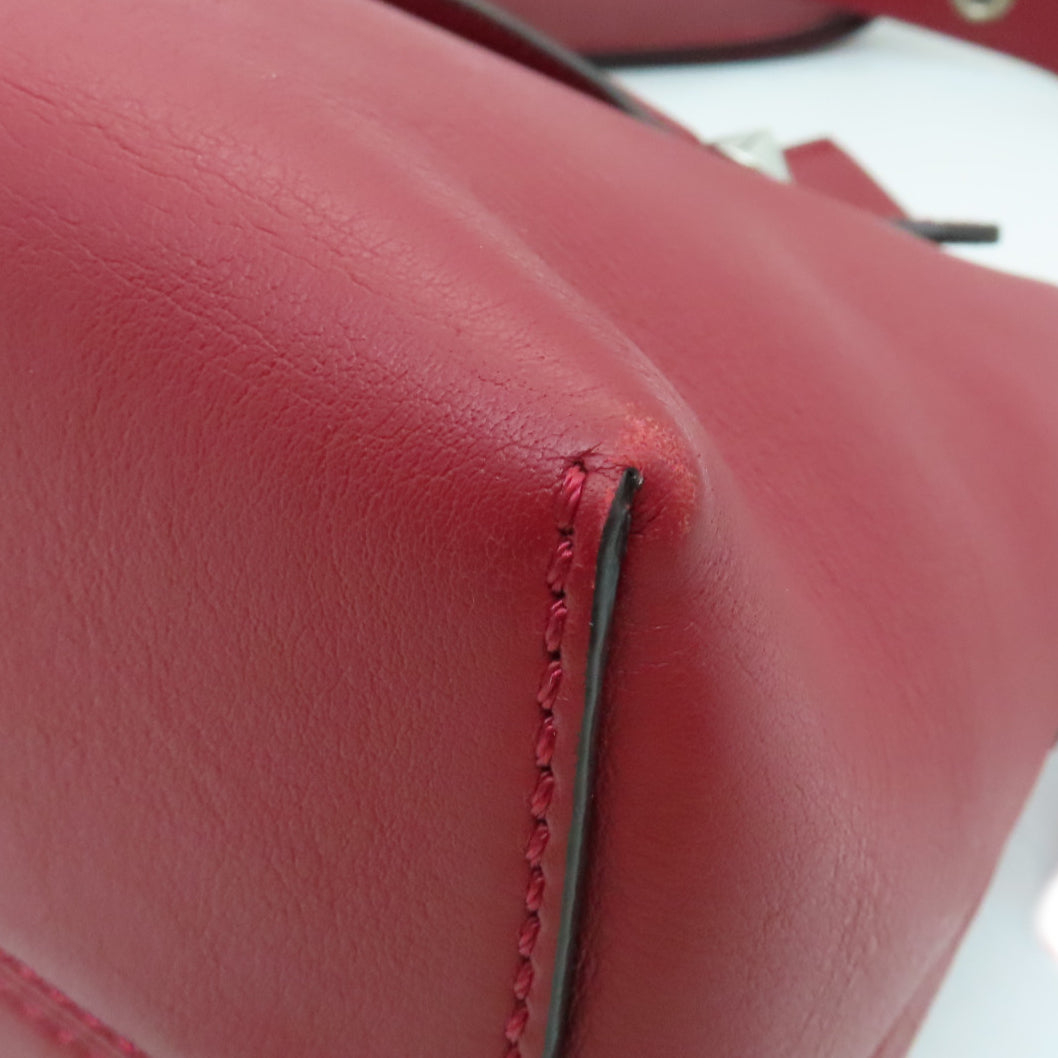 FENDI Cowhide Leather By The Way Silver Buckle Handle Shoulder Bag Red