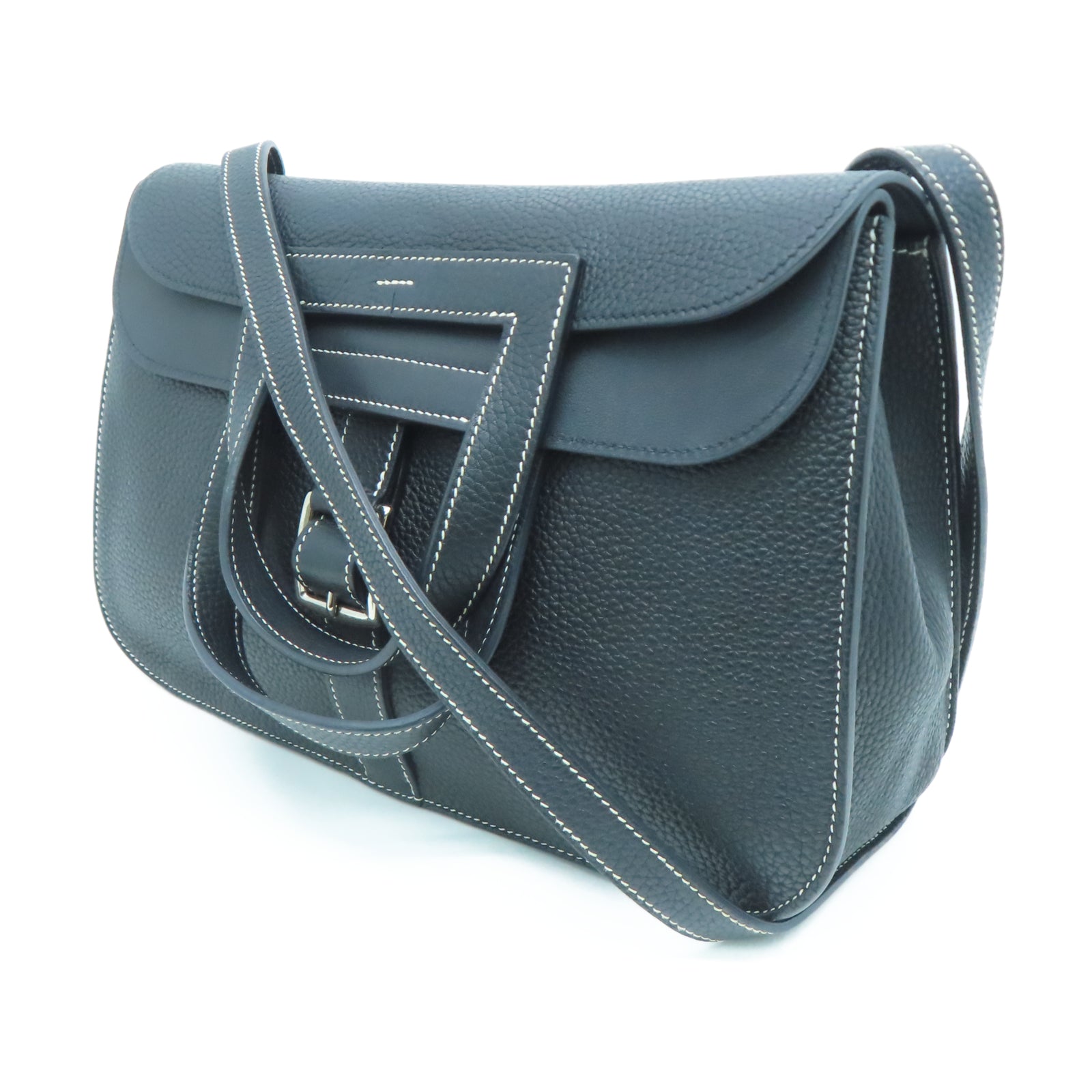 HERMES Taurillon Clemence皮革Halzan 31银扣手挽肩背两用袋黑色