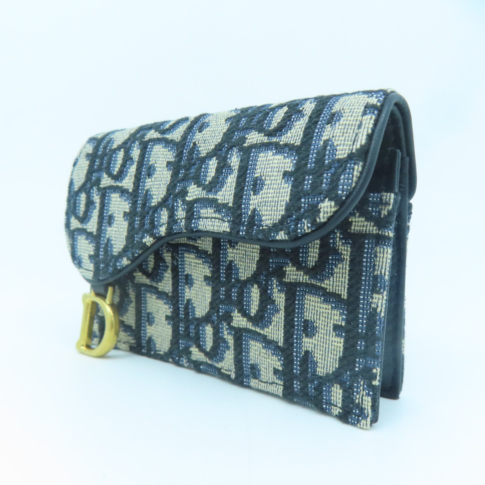 Dior 帆布Card Holder金扣卡片套藍色/米色