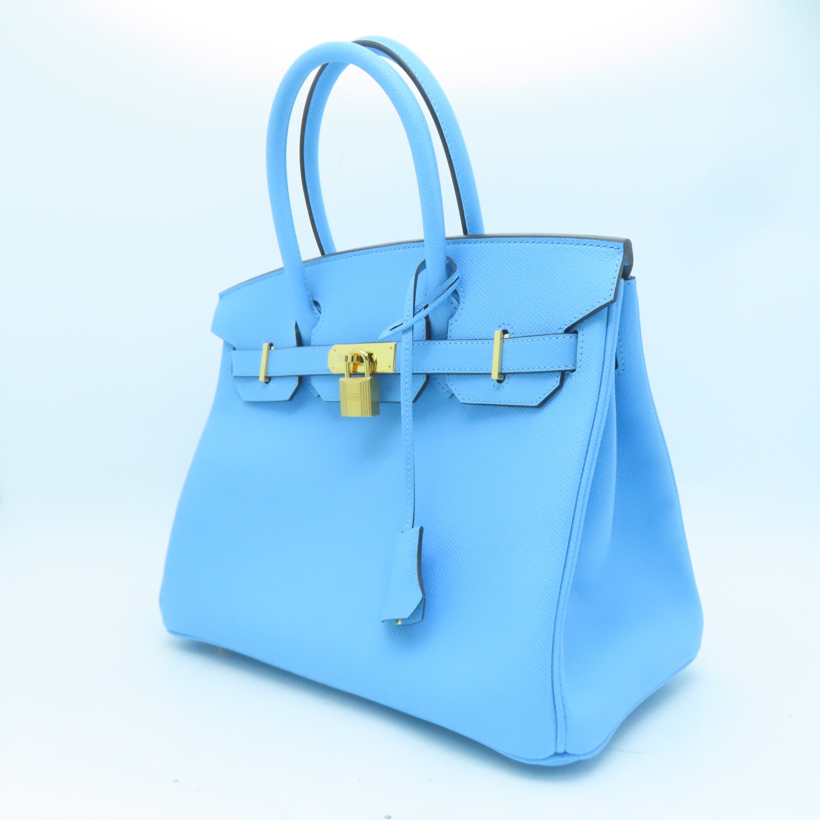 HERMES Veau Epsom皮革Birkin 30金扣手挽袋水蓝色