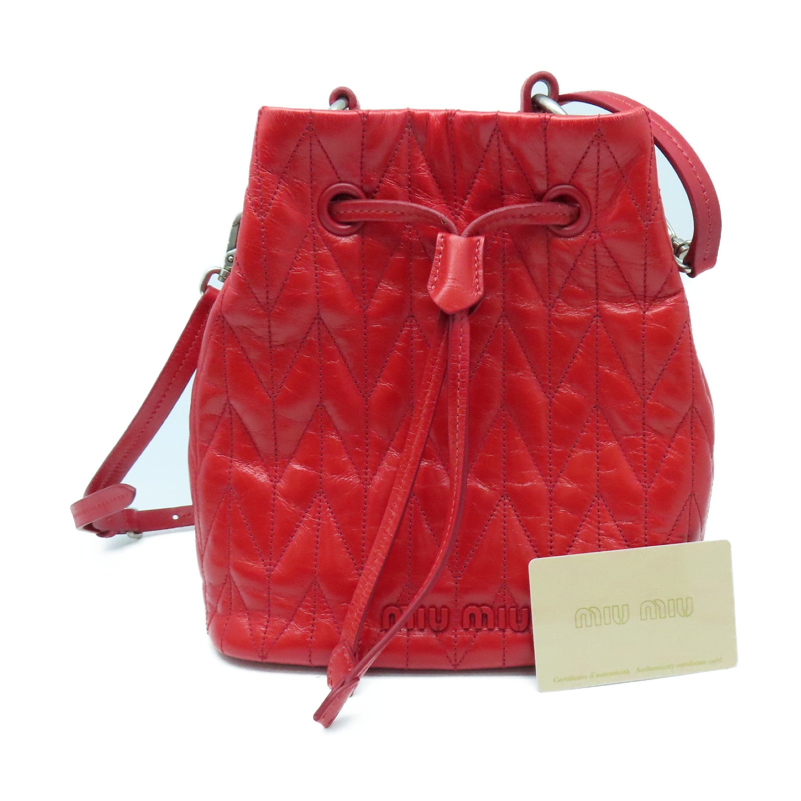 Miu Miu 牛皮皮革Bucket Bag Shoulder Bag银扣肩背袋红色