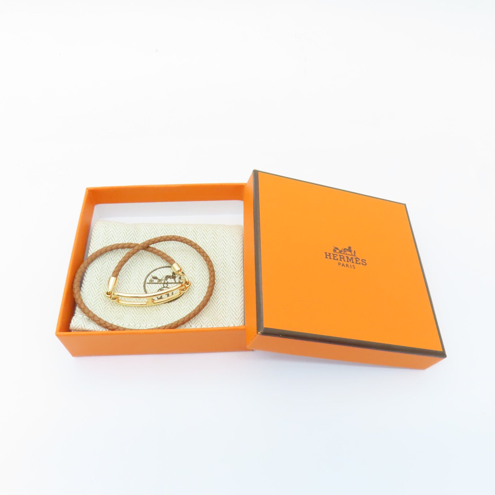 HERMES Swift皮革Roulis Double Tour Bracelet金扣手帶Gold/啡色