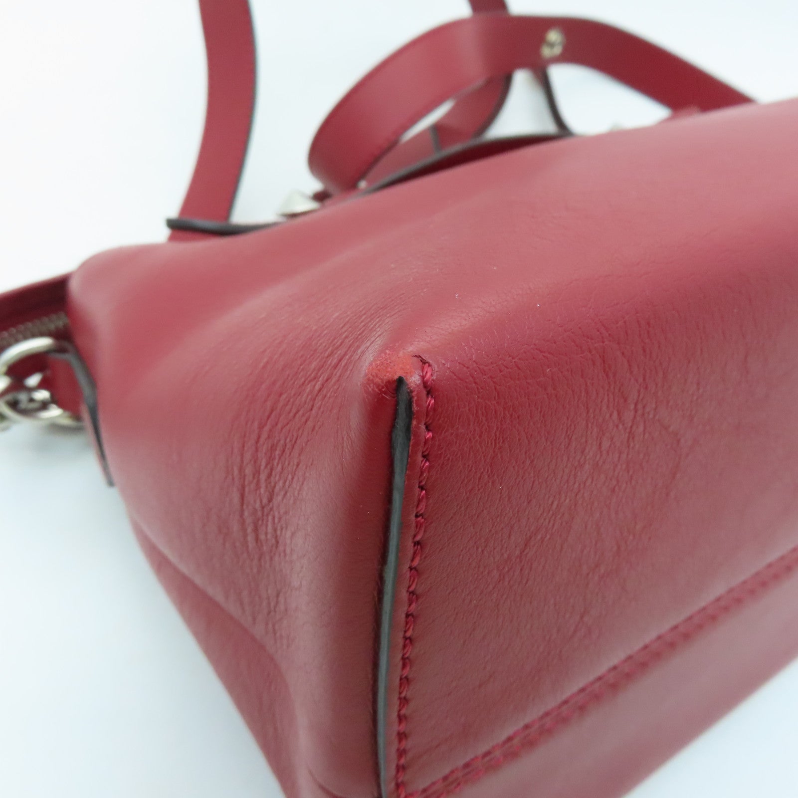 FENDI Cowhide Leather By The Way Silver Buckle Handle Shoulder Bag Red