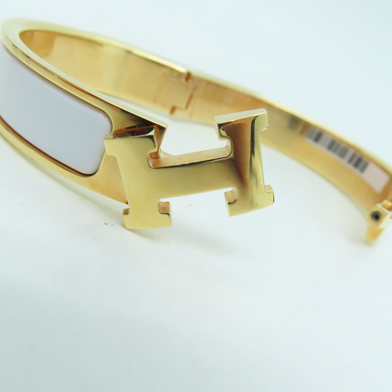 HERMES 金属/珐琅H Bangle金扣白色