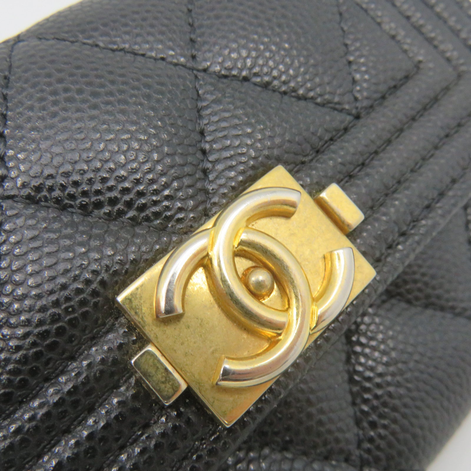 CHANEL 菱格Caviar皮革Card Case金扣卡套黑色
