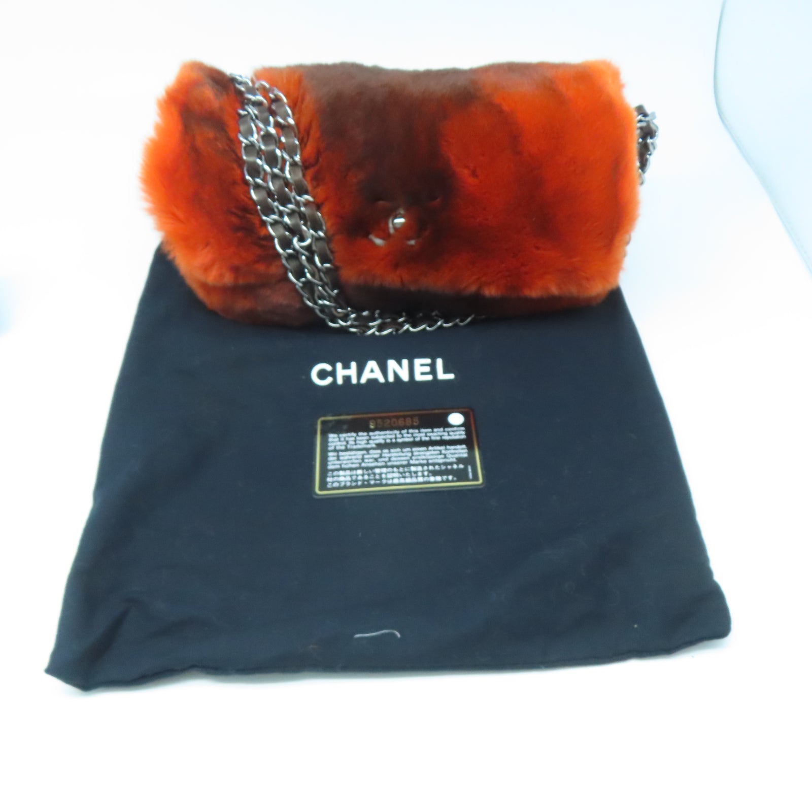 CHANEL Fur Chain Shoulder銀扣鏈帶肩背袋燈色