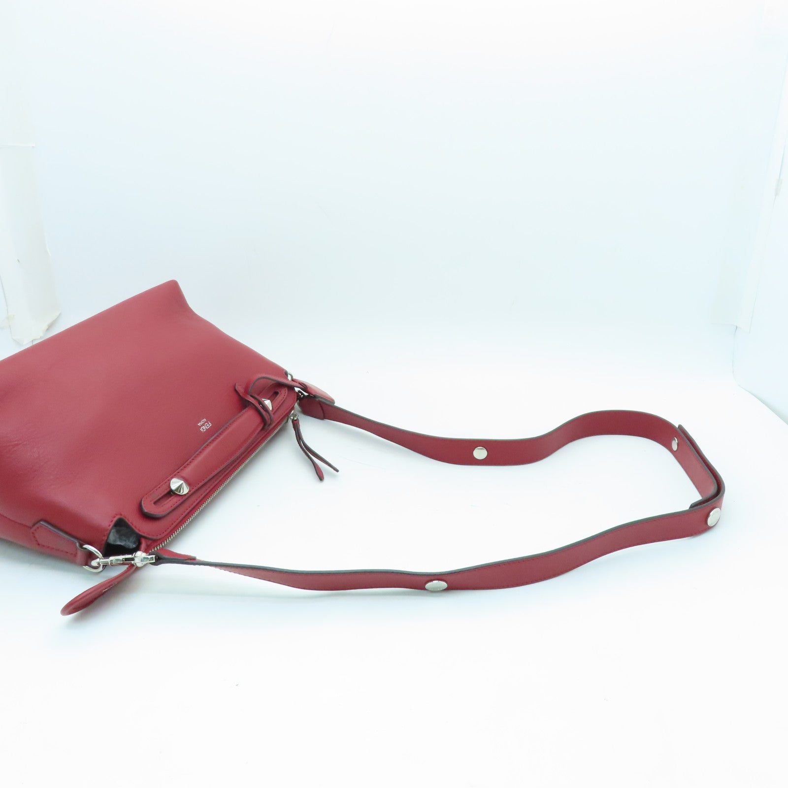 FENDI Cowhide Leather By The Way Silver Buckle Handle Shoulder Bag Red