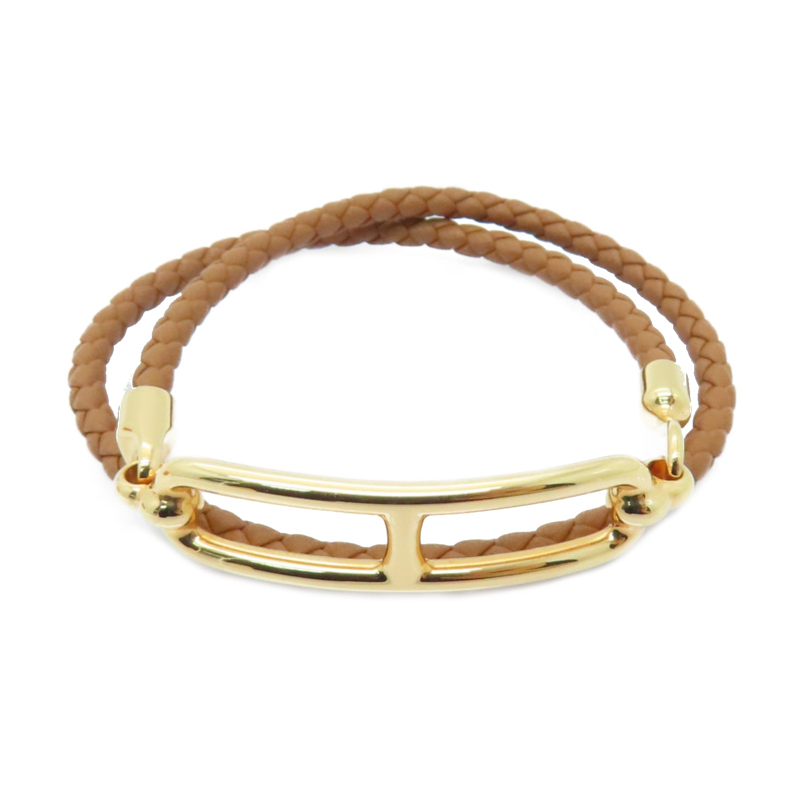 HERMES Swift皮革Roulis Double Tour Bracelet金扣手帶Gold/啡色