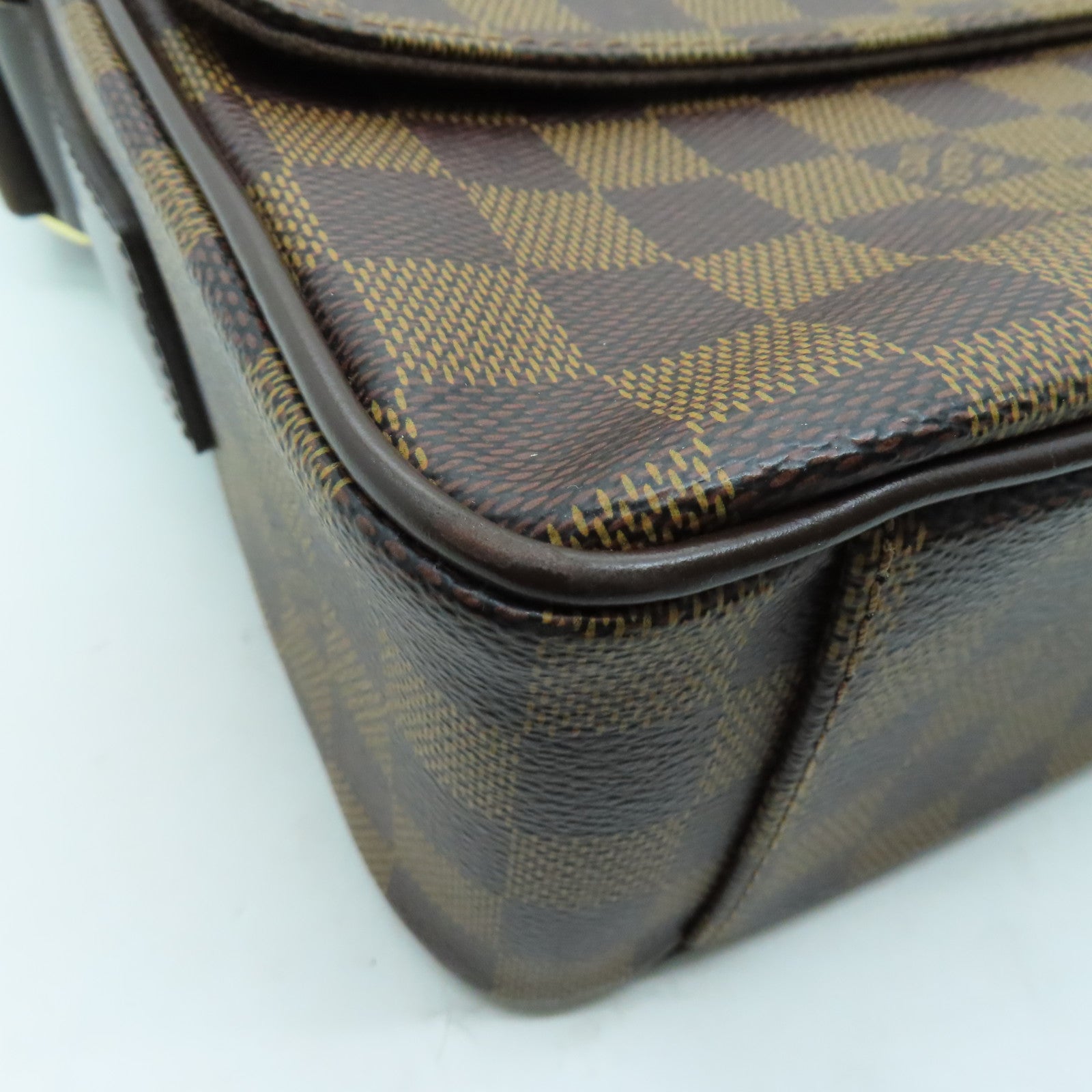 LOUIS VUITTON Damier Ebene Shelton MM gold buckle shoulder bag brown