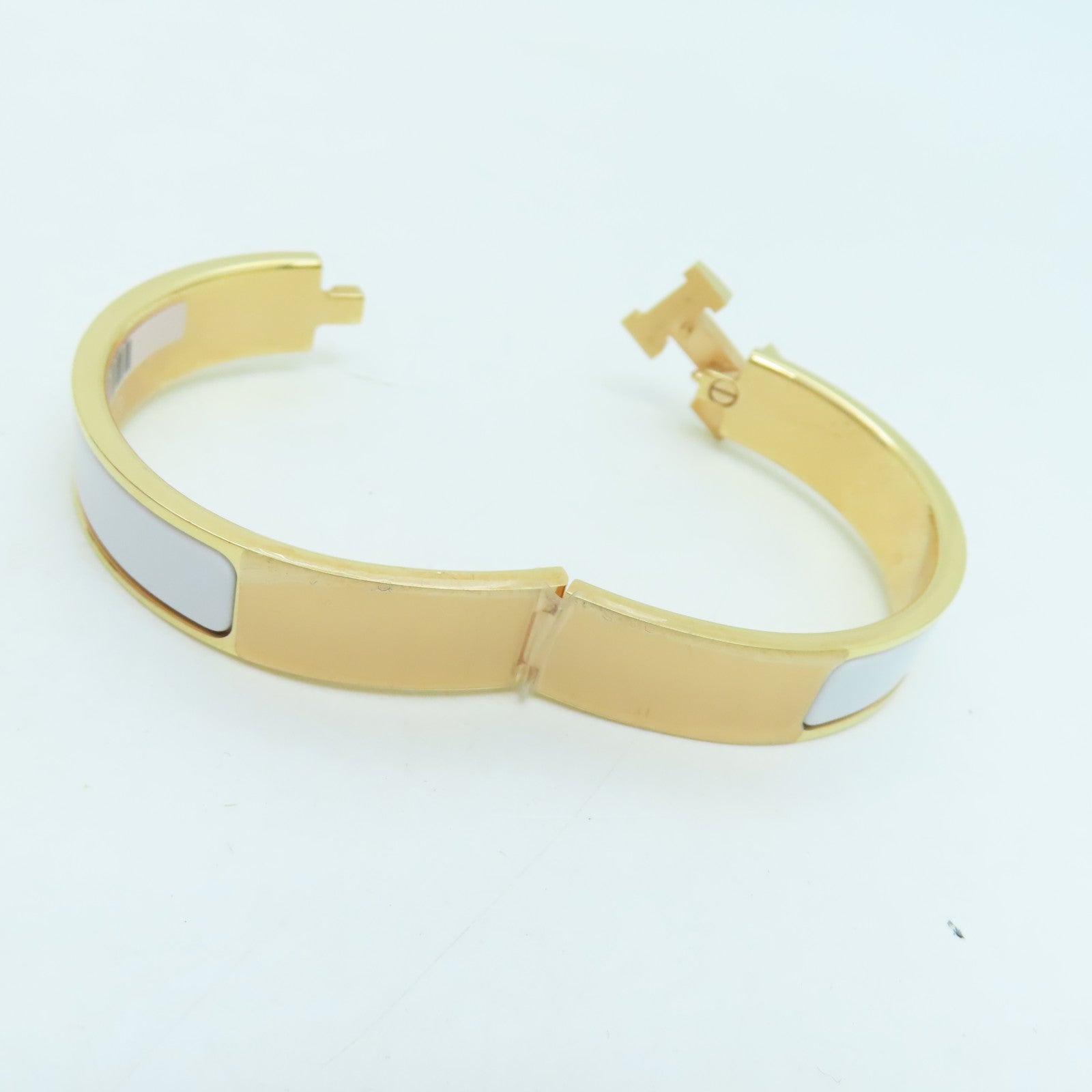 HERMES 金属/珐琅H Bangle金扣白色