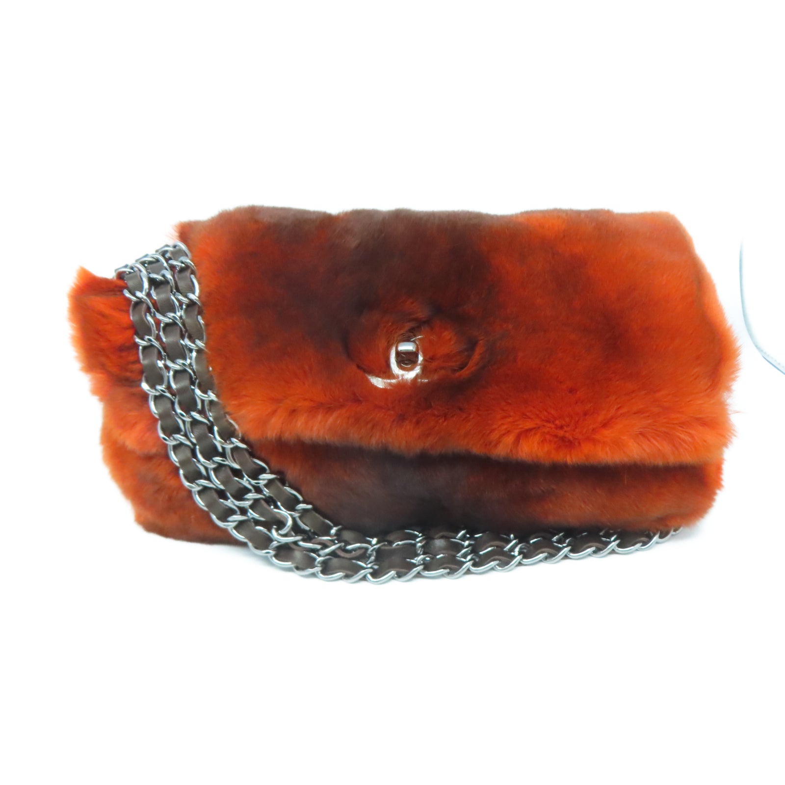 CHANEL Fur Chain Shoulder銀扣鏈帶肩背袋燈色
