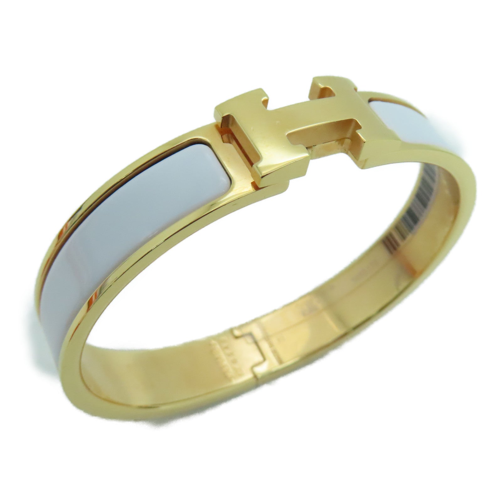 HERMES 金属/珐琅H Bangle金扣白色