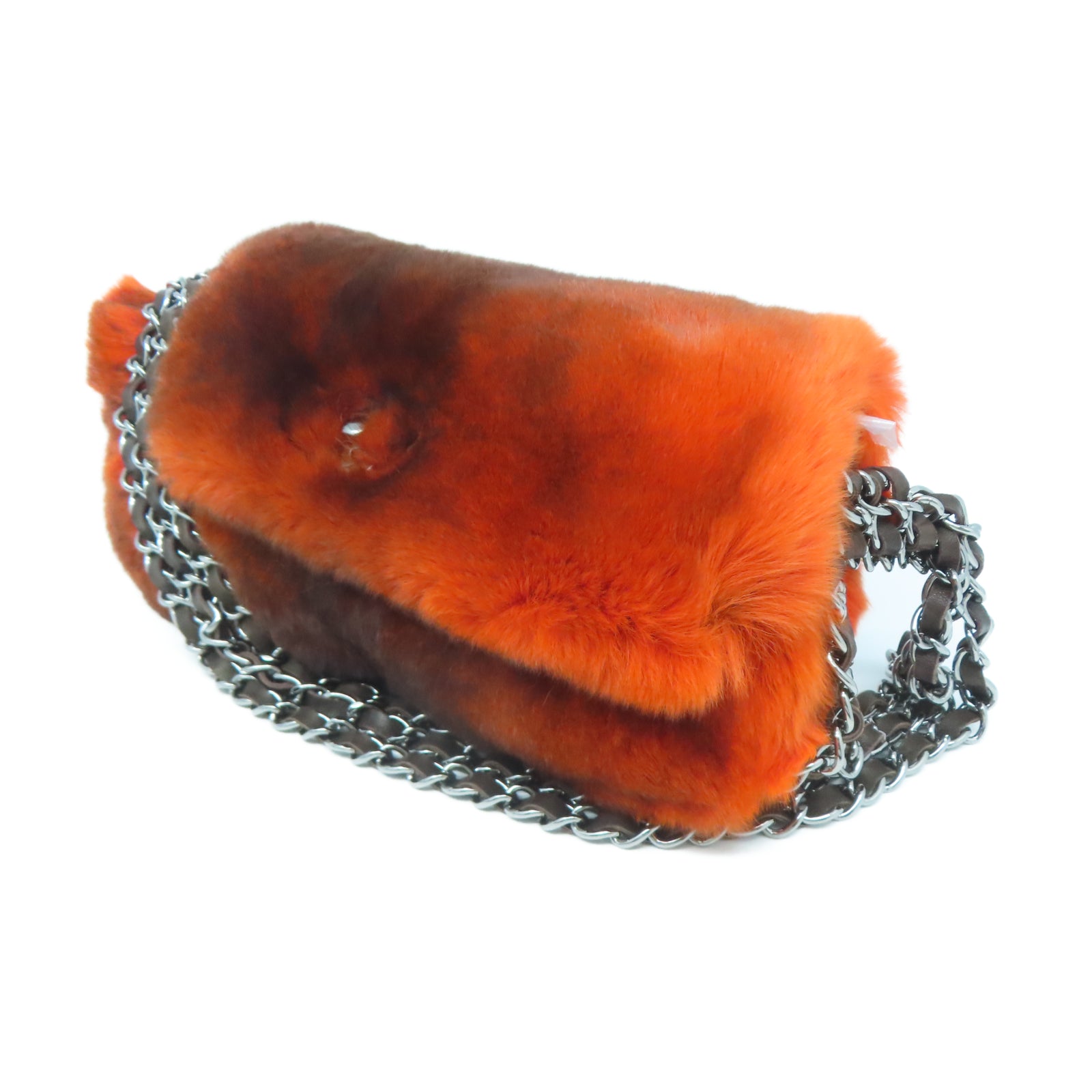 CHANEL Fur Chain Shoulder銀扣鏈帶肩背袋燈色