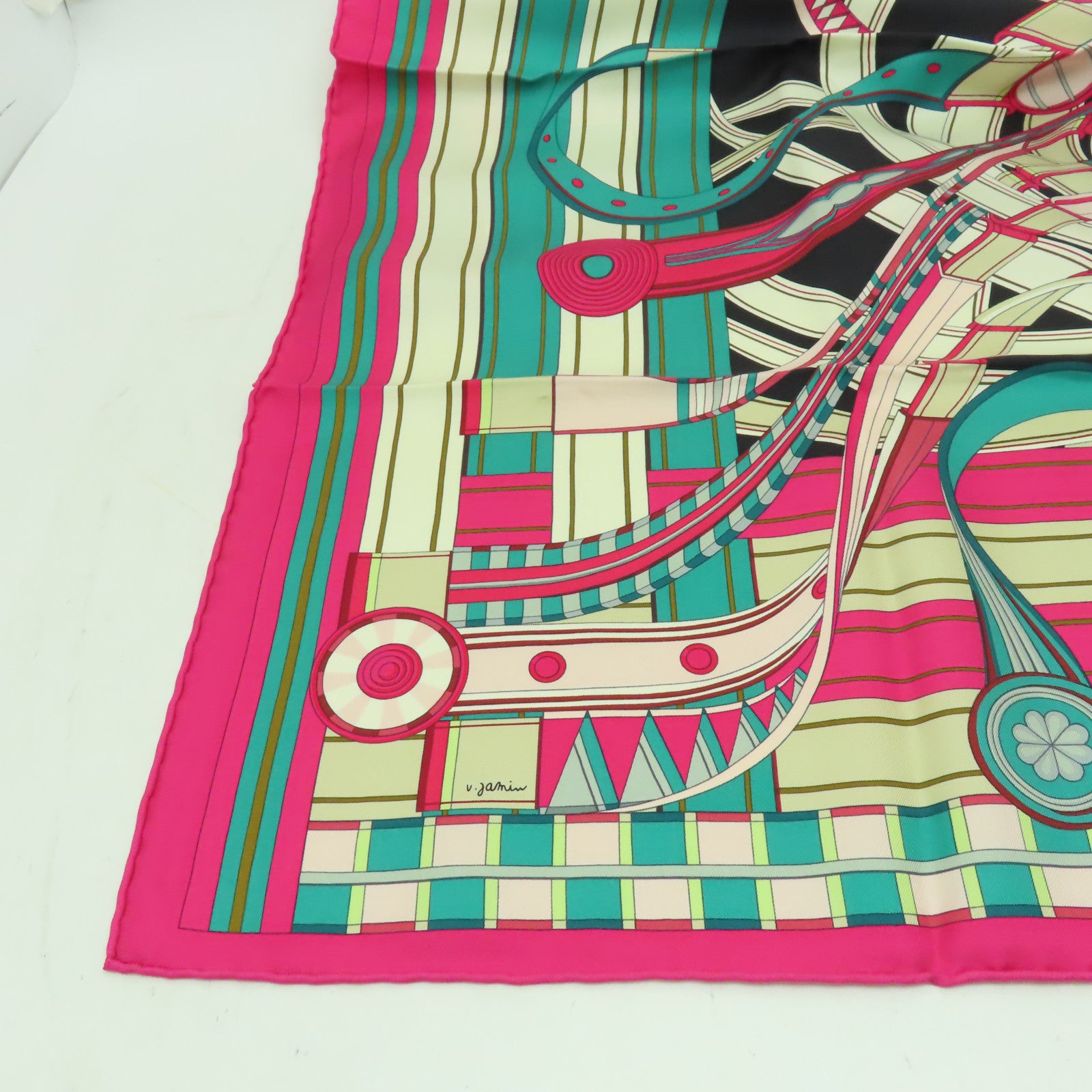 HERMES 【激減優惠】絲質Scarf圍巾粉紅色/綠色