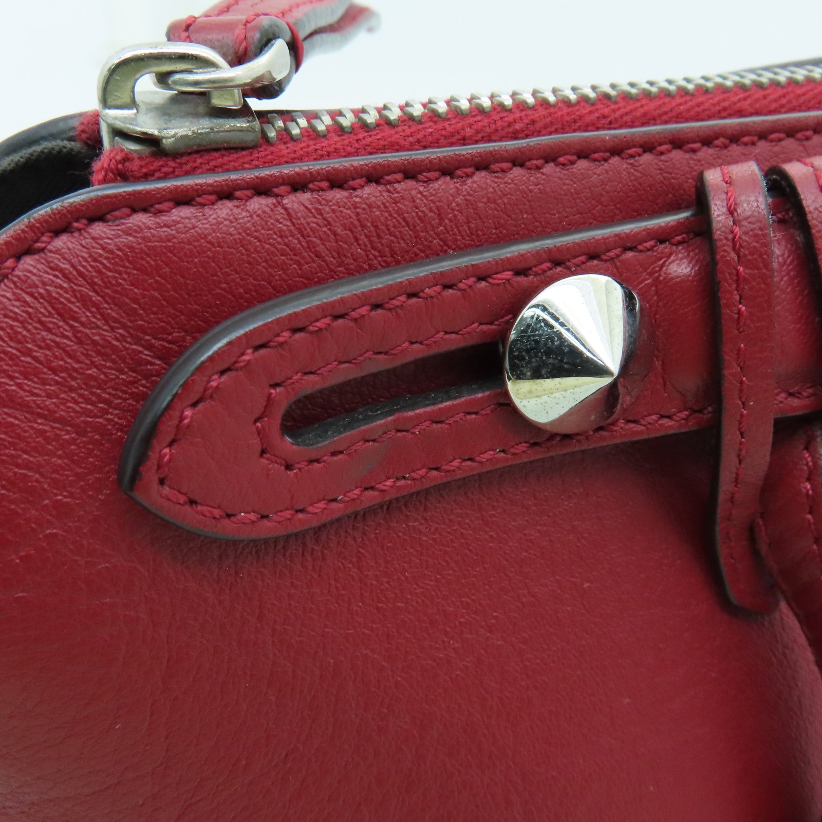 FENDI Cowhide Leather By The Way Silver Buckle Handle Shoulder Bag Red