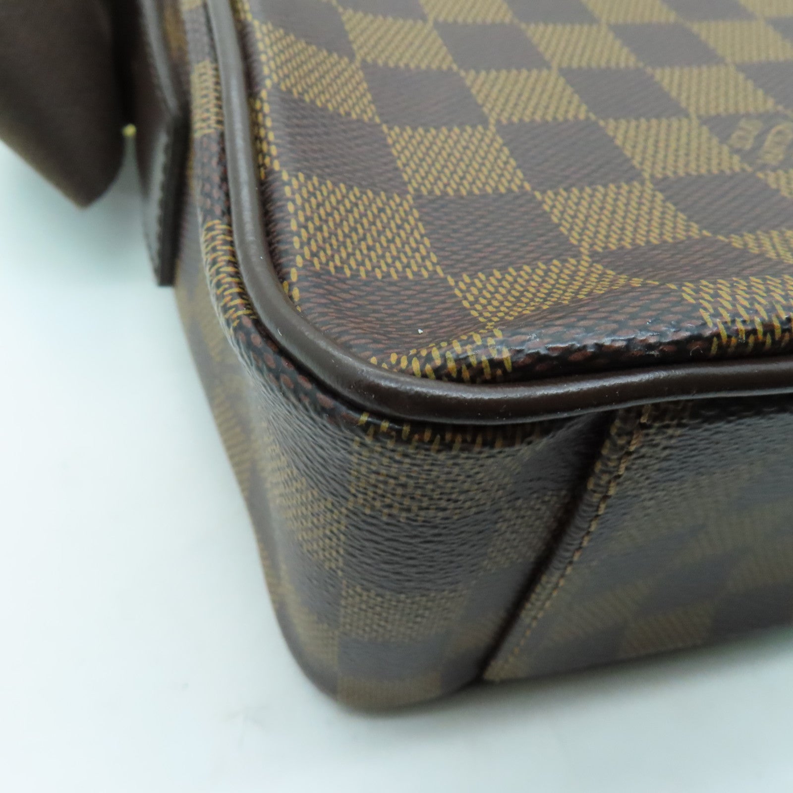 LOUIS VUITTON Damier Ebene Shelton MM gold buckle shoulder bag brown