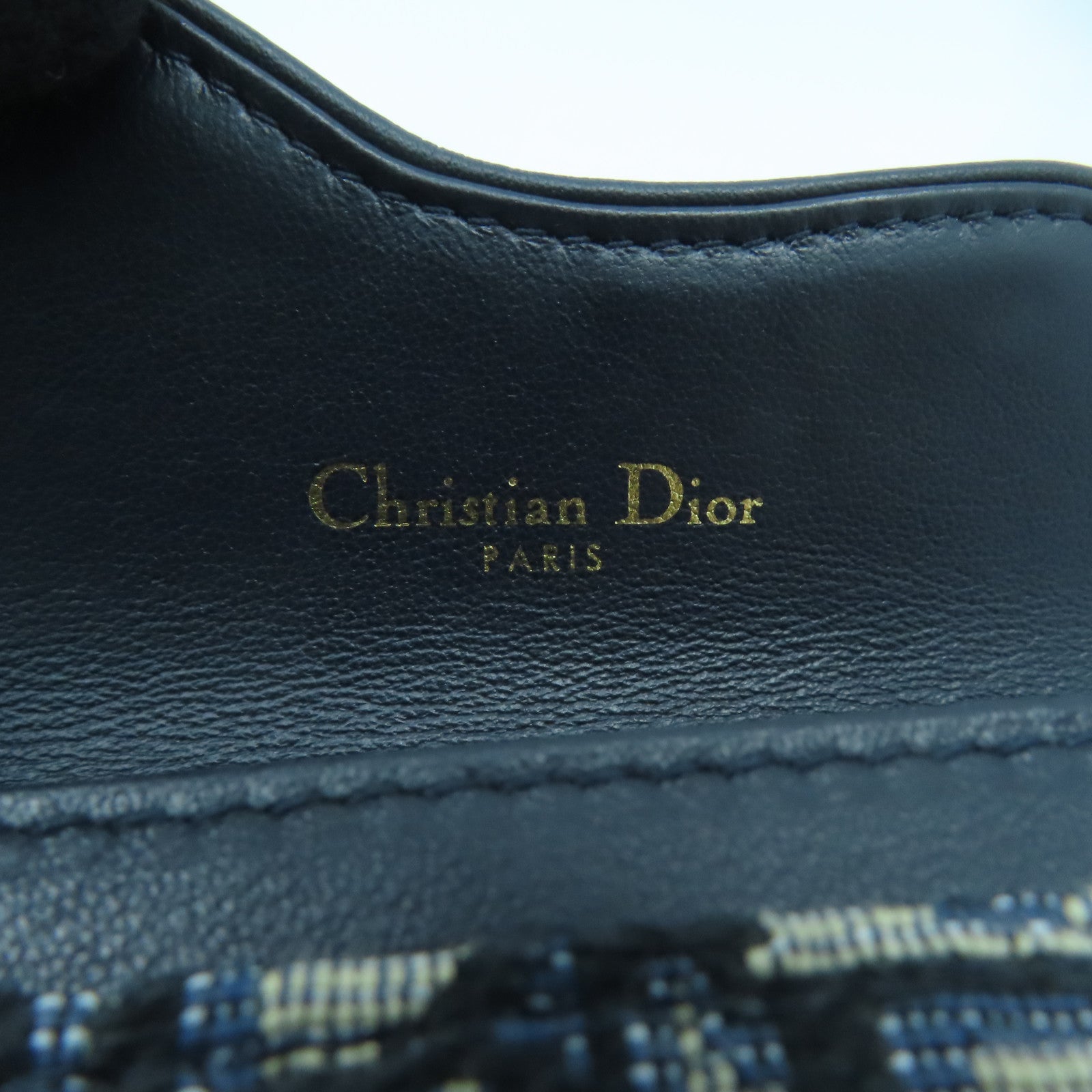 Dior 帆布Card Holder金扣卡片套藍色/米色