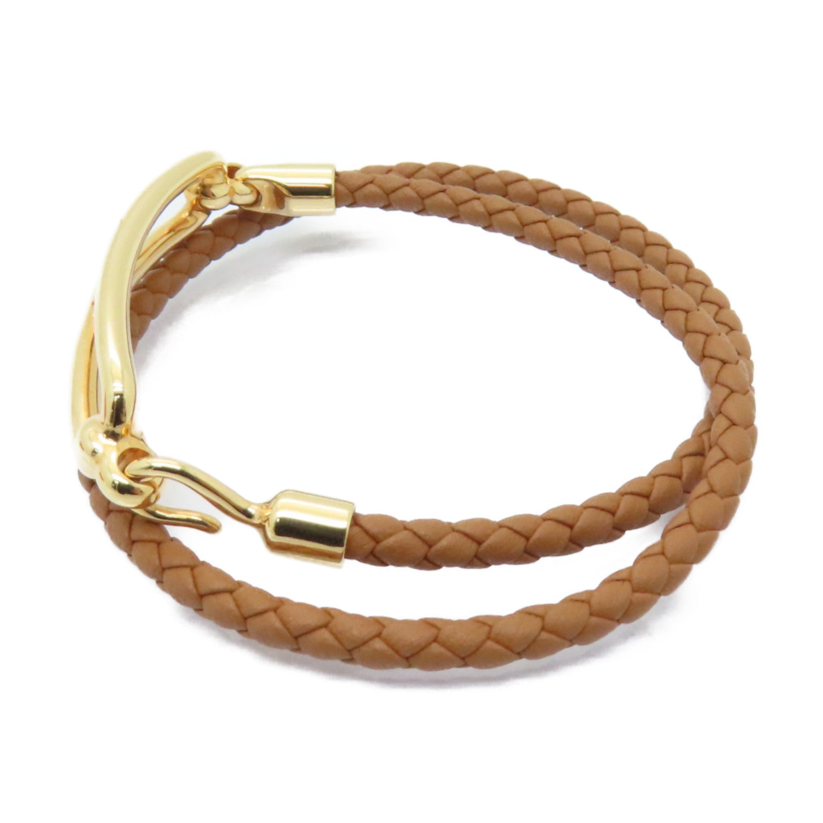 HERMES Swift皮革Roulis Double Tour Bracelet金扣手帶Gold/啡色