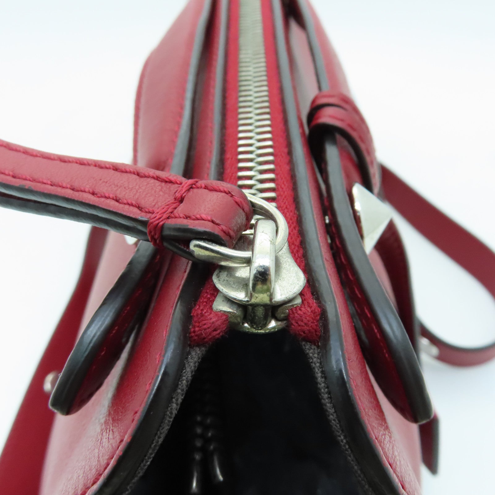FENDI Cowhide Leather By The Way Silver Buckle Handle Shoulder Bag Red