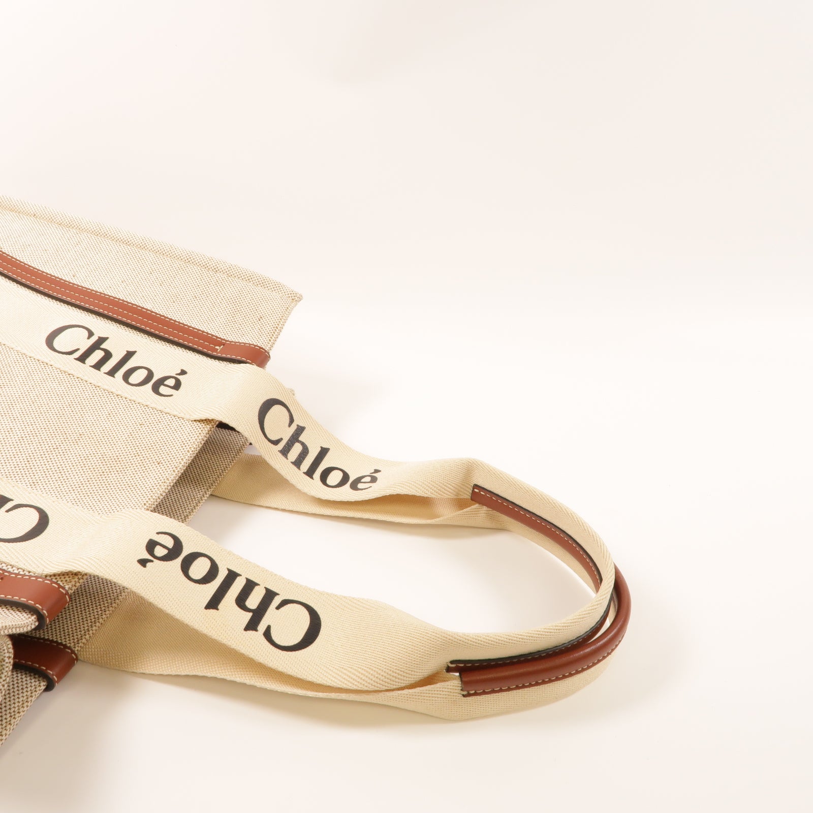 Chloe 帆布/牛皮皮革Medium Woody Tote Bag手挽袋米色/啡色