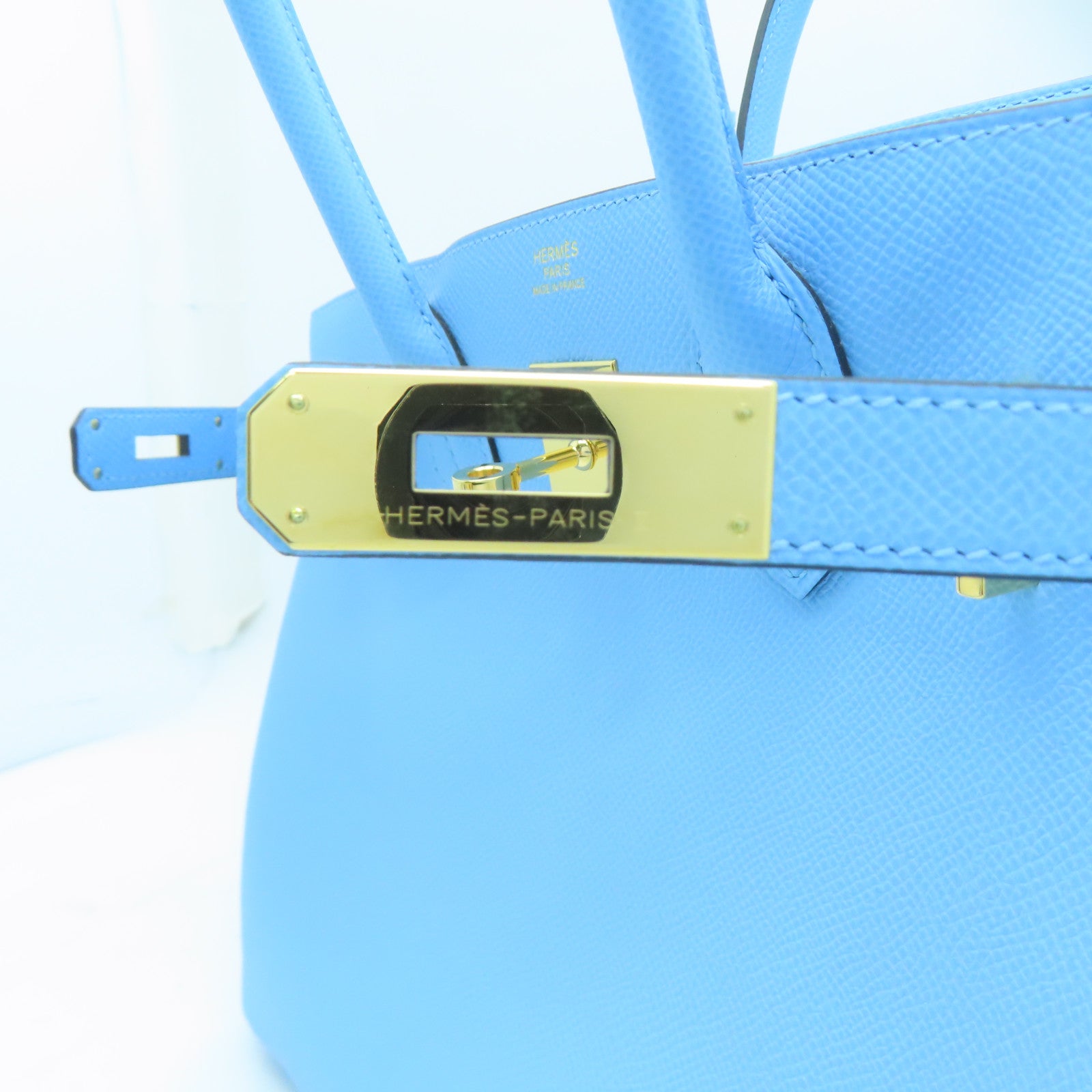 HERMES Veau Epsom皮革Birkin 30金扣手挽袋水蓝色