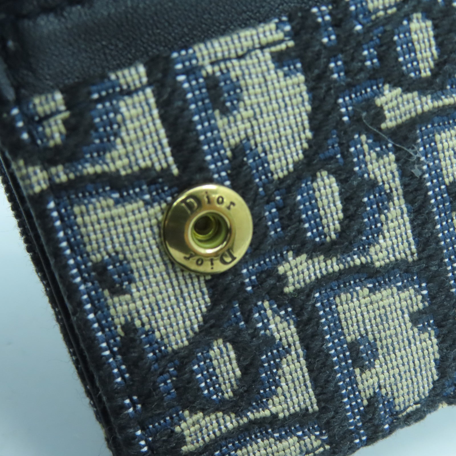 Dior 帆布Card Holder金扣卡片套藍色/米色