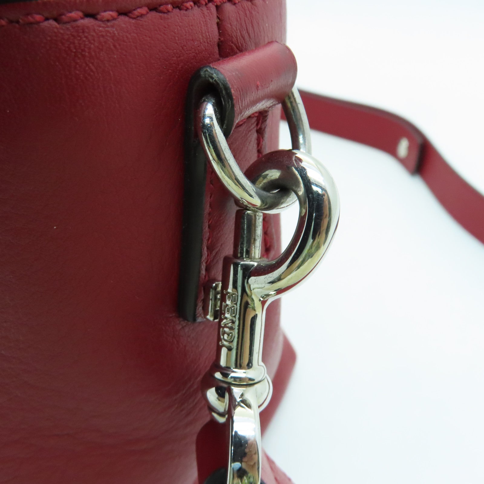 FENDI Cowhide Leather By The Way Silver Buckle Handle Shoulder Bag Red