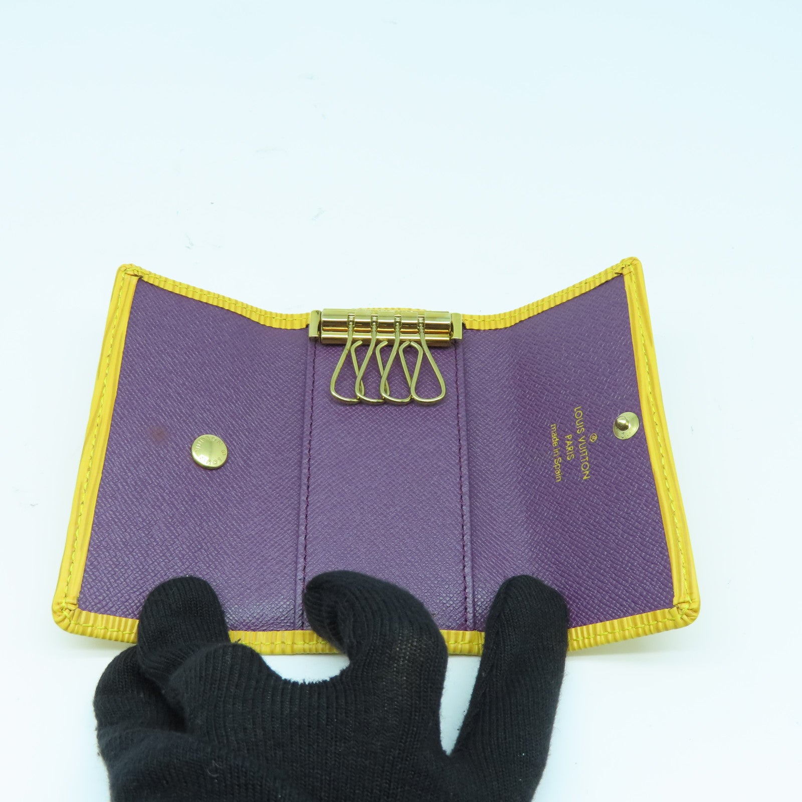 LOUIS VUITTON Epi Key Case 4金扣锁匙包黄色/紫色