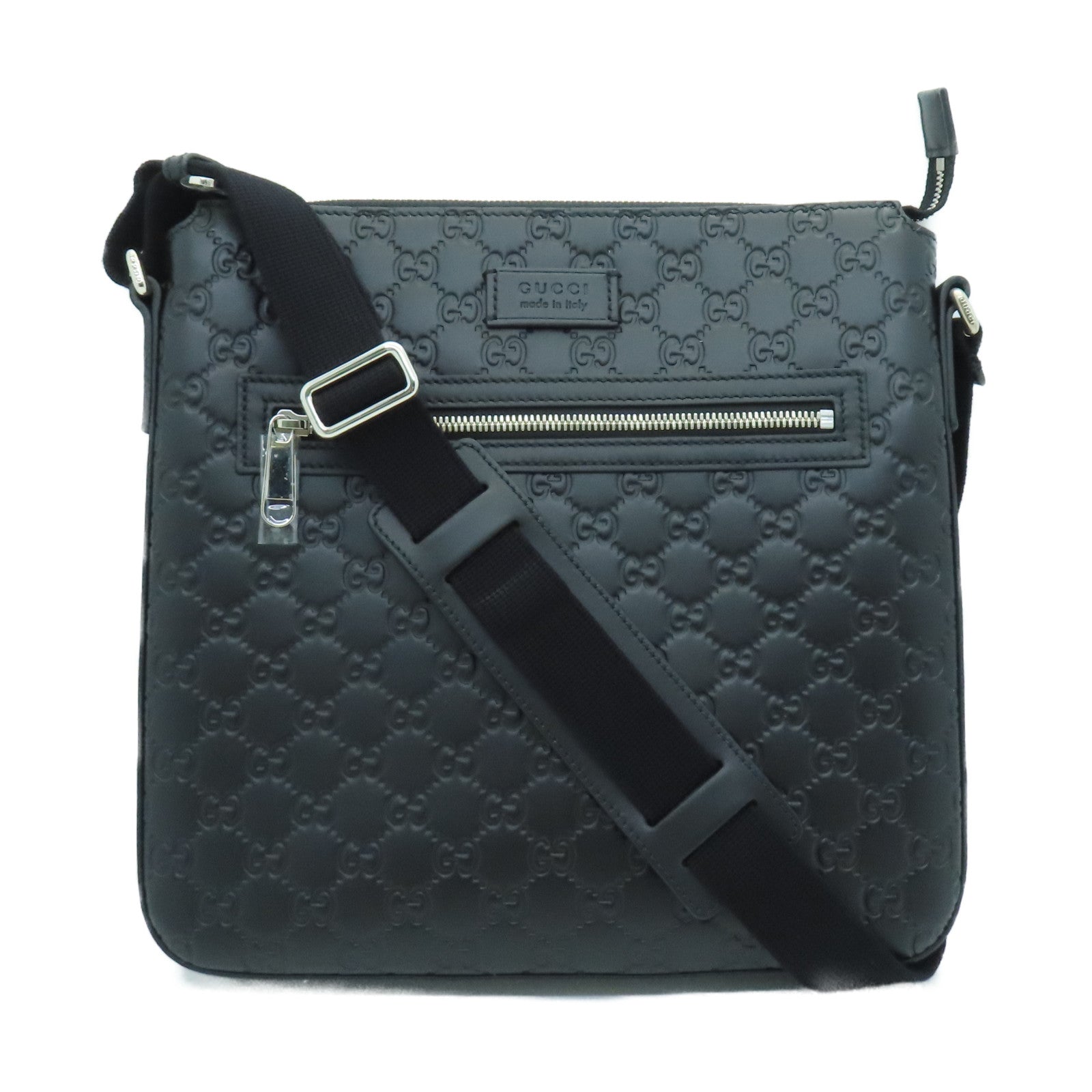 GUCCI cowhide leather Shoulder Bag silver buckle shoulder bag black