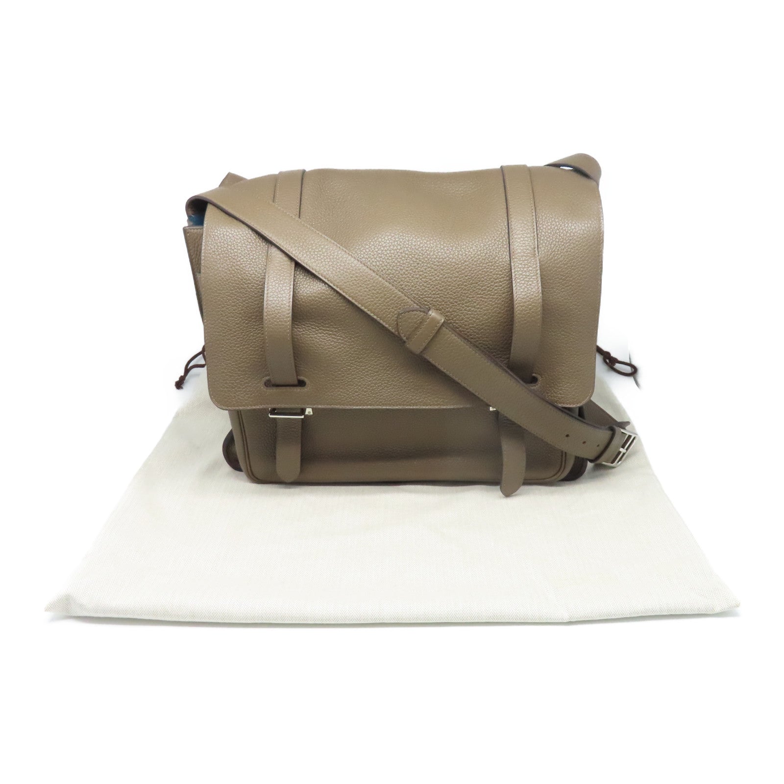 HERMES Taurillon Clemence皮革Steve 35银扣肩背袋褐灰色