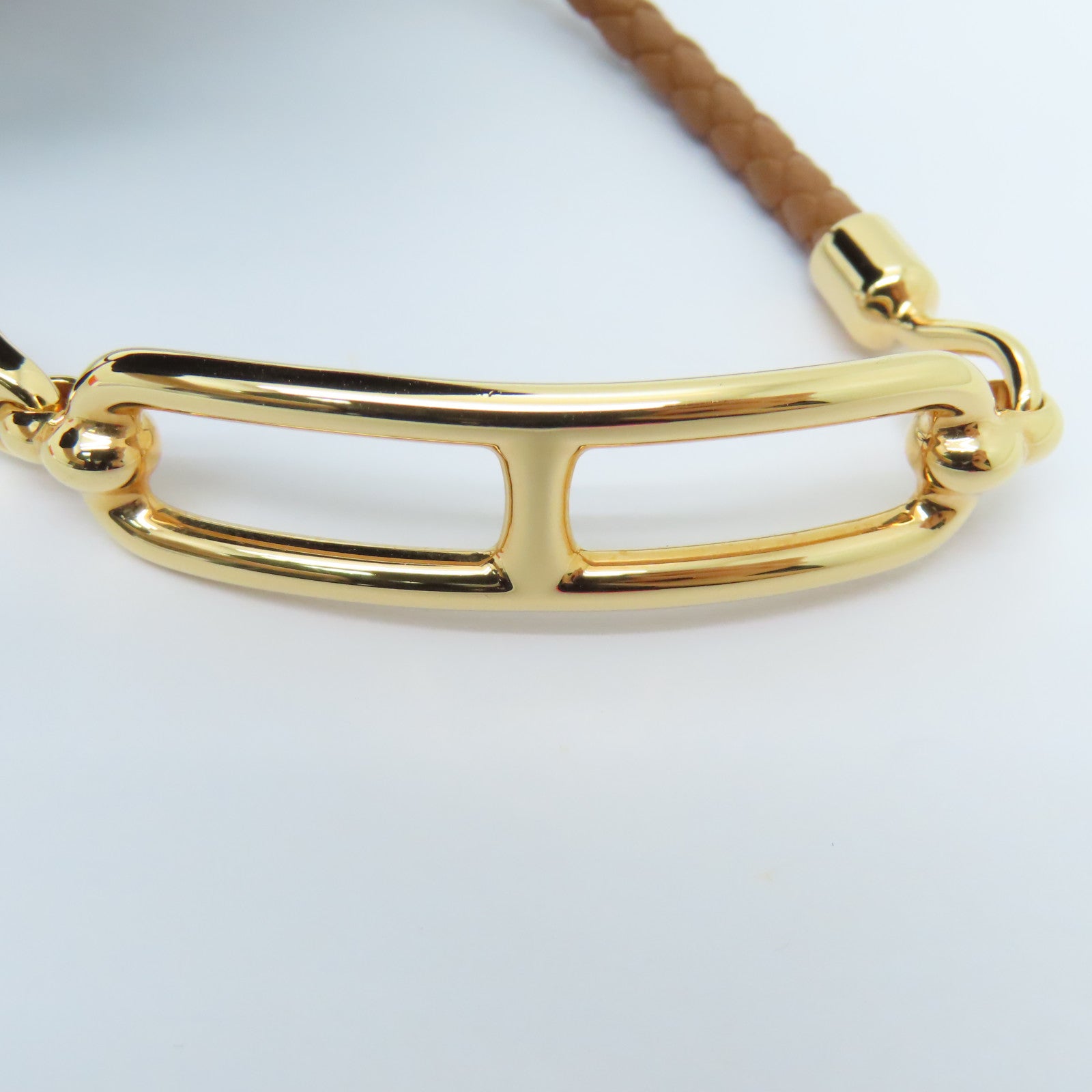 HERMES Swift皮革Roulis Double Tour Bracelet金扣手帶Gold/啡色